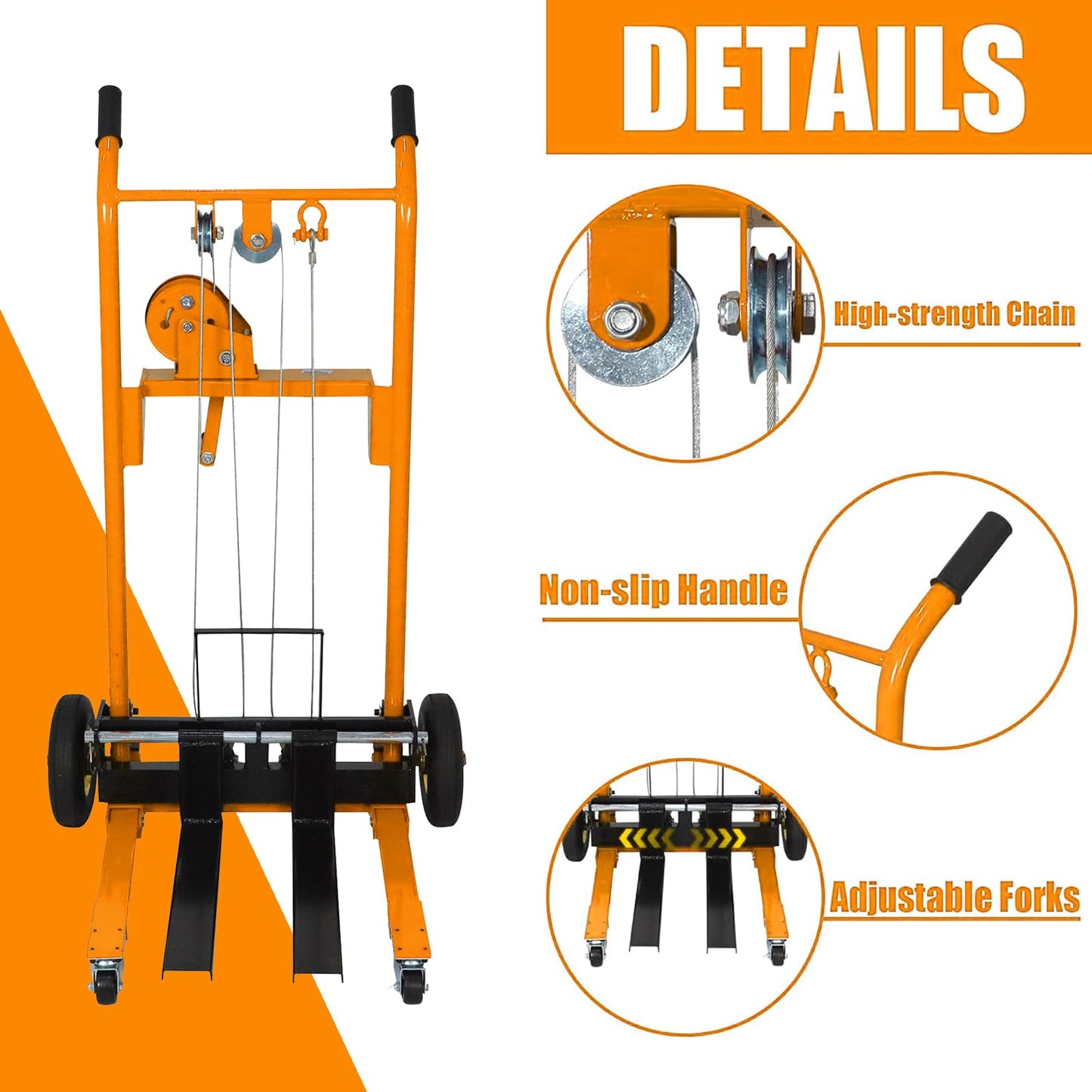 Tory Carrier Material Lift Winch Stacker, 330 lbs Capacity Pallet Stacker, 40.5" Lifting Height, Pallet Truck Dolly, Swivel Casters Lift Table Cart, Forklift with Steel Platform(Yellow)