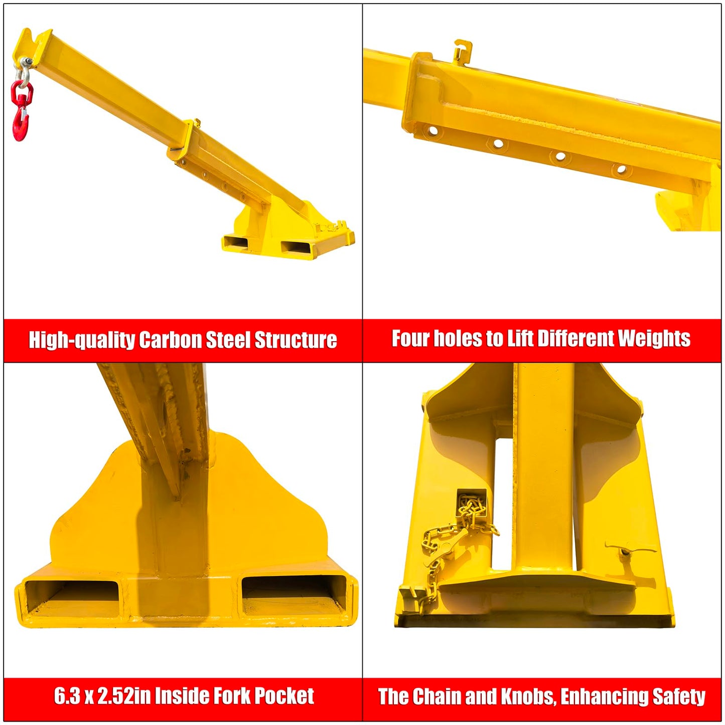 EQCOTWEA 4-Ton Telescopic Forklift Crane Boom Mobile Adjustable Lifting Jib with 8800LB Capacity & 94.5" Extendable Truss Arm, Heavy-Duty Lifting Hoist Truss Jib Boom for Forklifts and Hoists