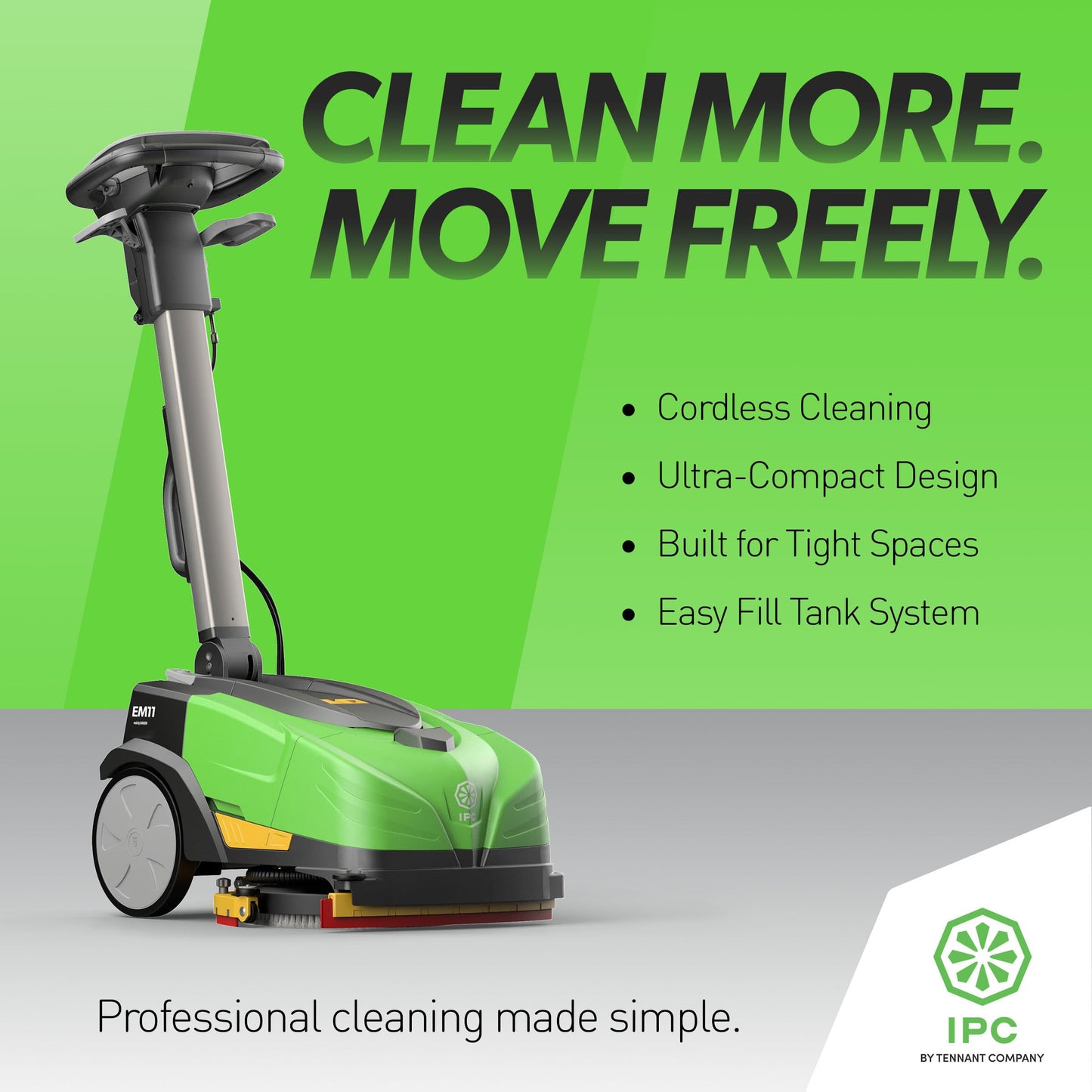 IPC Eagle EM11 Walk-Behind Floor Scrubber – Battery-Powered Compact Scrubber, 11” Cleaning Path, Designed for Tight Spaces