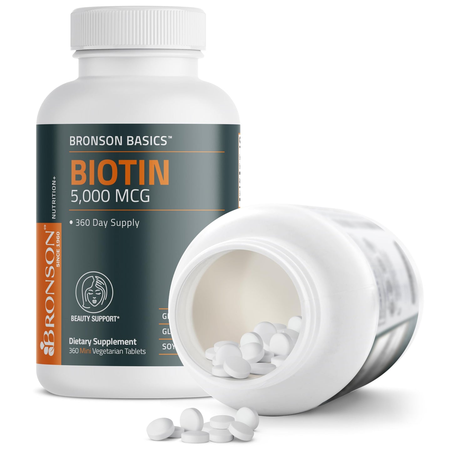 Bronson Biotin 5,000 MCG Supports Healthy Hair, Skin & Nails & Energy Production - High Potency Beauty Support - Non-GMO, 360 Vegetarian Tablets