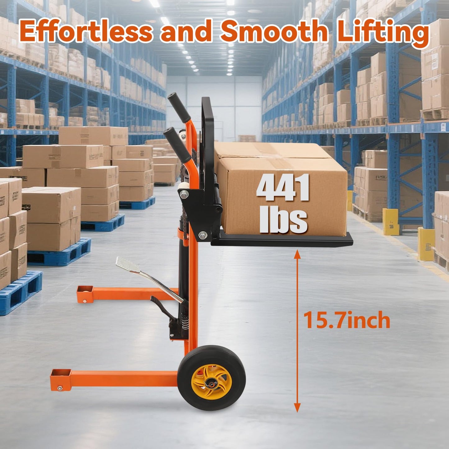 Eleeferri Lift Stacker, Adjustable Lift Table, Hydraulic Material Pallet Truck Dolly, 440 lbs 15.7”Fork Lifting Flat Truck Pallet Jack with 2 Casters,Steel Platform Pallet Stacker for Warehouse
