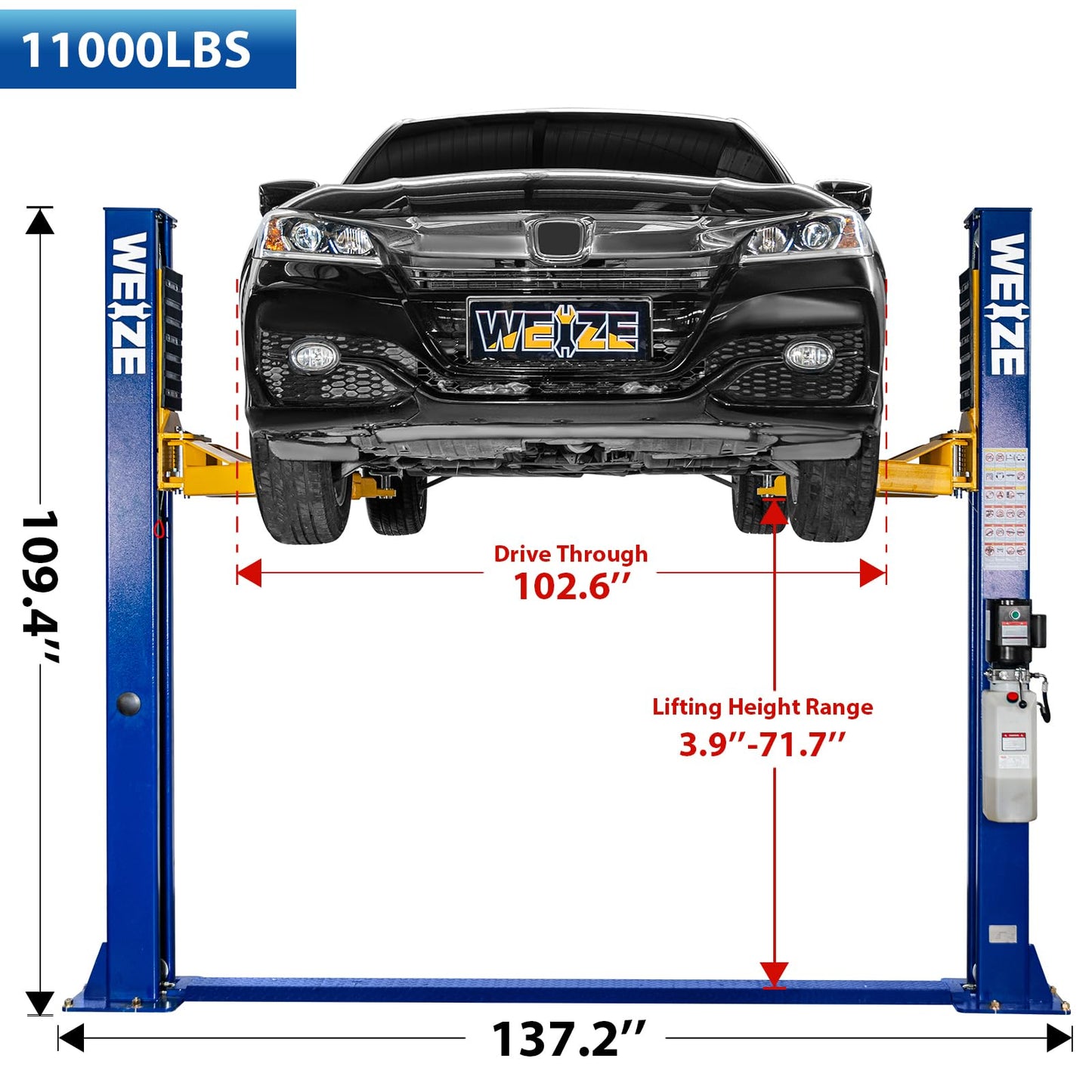 WEIZE 11000lbs Two Post Car Lift, Auto Lifts with 220V 3HP Motor, Double Safety Lock Release 2-Post Car Lift Hoist Equipment for Home Garage and Shop, Automotive Truck Clear Floor Hoist