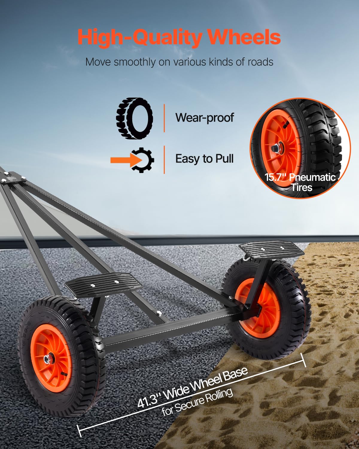VEVOR Boat Trailer Dolly, 420lbs Load Capacity, Carbon Steel Trailer Mover with Adjustable Length, 15.7 in Pneumatic Tires and Nonslip Support Bracket, for Moving Kayak Motorboat Fishing Boat