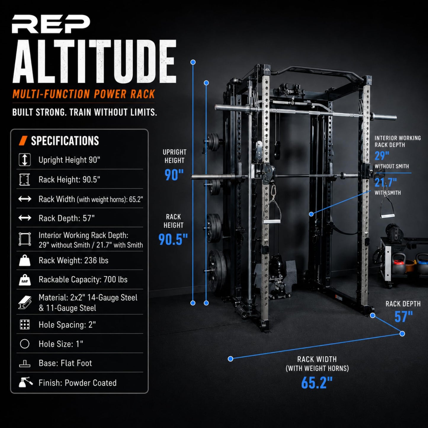 REP Fitness Altitude Power Rack, Modular 6 Post Squat Rack with Cable Pulley and Smith Machine Options, Alloy Steel, 29 Inch Depth (Rack + Cable Attachment)