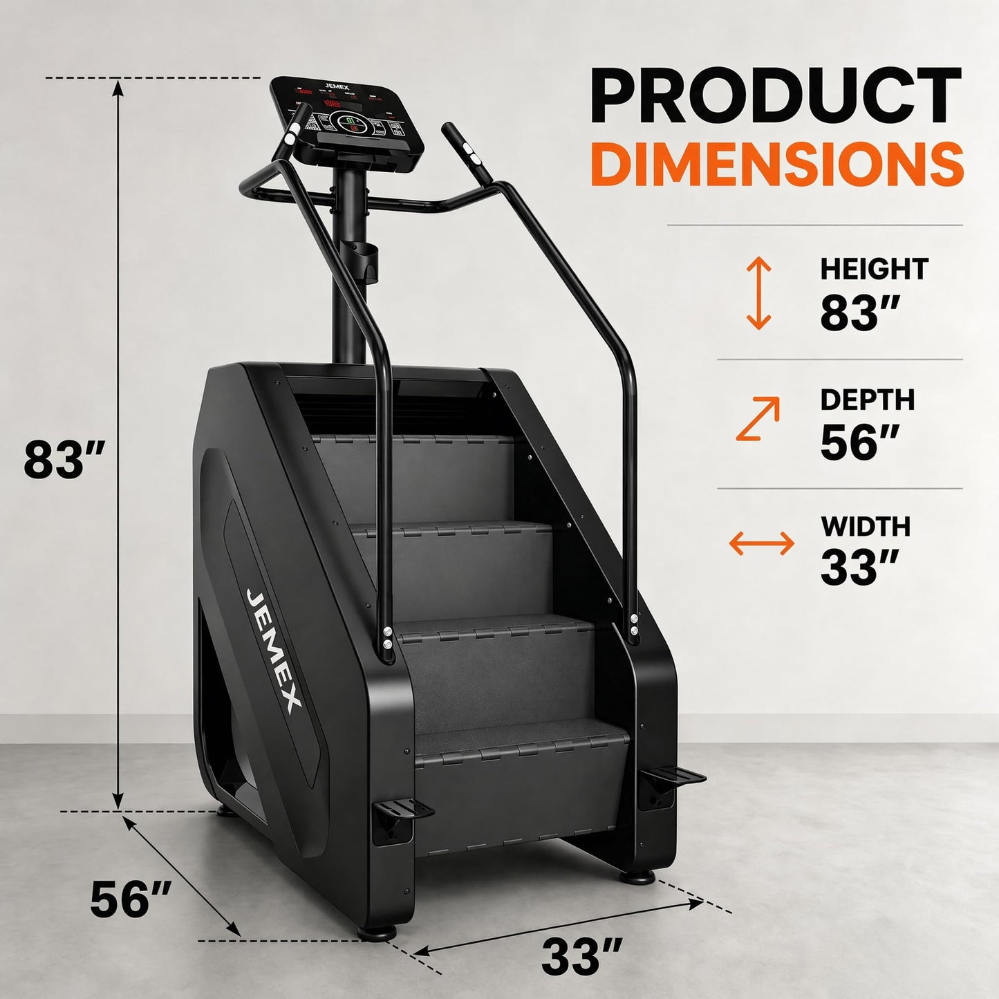 JEMEX Stair Stepper Machine, Heavy Duty Stair Climber with 15 Resistance Levels, Low Impact Cardio for Home Gym, Infrared Auto-Lock, LED or Standard Model, 375 lbs (Black, Standard Button)