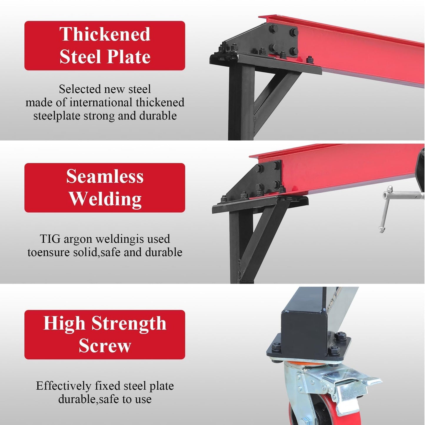 Adjustable Gantry Crane 2200 LBS MAX, Shop Lift Hoist with 360° Locking Wheels & Adjustable Height (96.5"-143.7") for Workshop, Garage, Factory, Warehouse