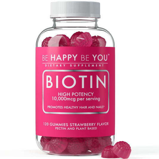 Be Happy Be You Biotin Gummies 10,000mcg – 120 Count – Supports Healthy Hair & Stronger Nails – Fast Absorption Supplement for Men & Women – Vegan, Non-GMO, Pectin, Gelatin Free – Made in USA