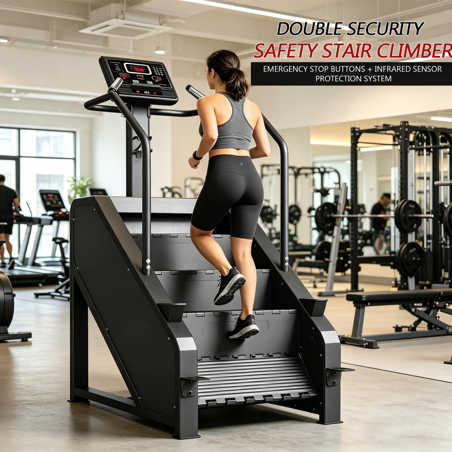 JELENS Stair Climber Machine, Stair Stepper with Infrared Motion Sensor and Auto-Lock, Full Body Workout Home Gym Equipment with 15 Speed Levels and 400LBS Capacity, 54" L x 30" W x 76" H