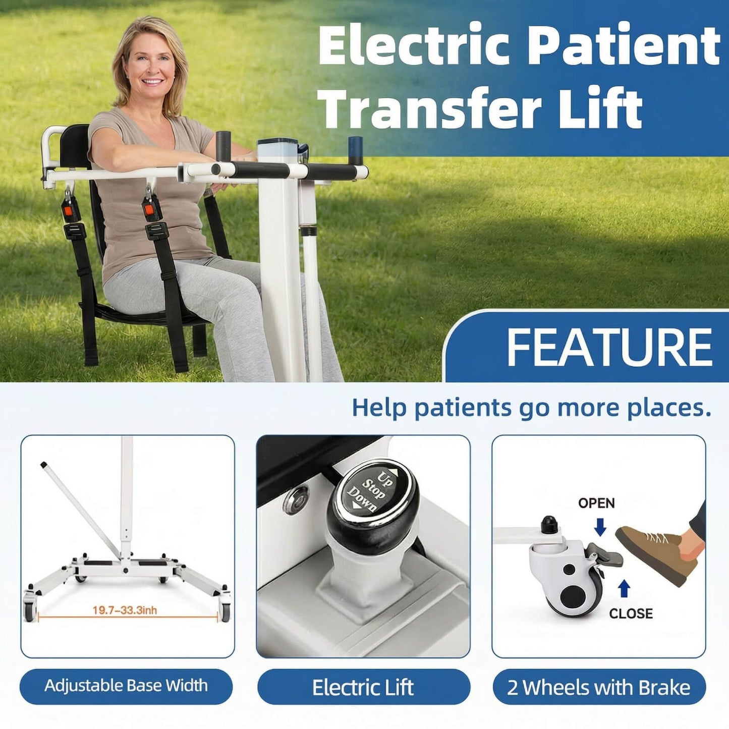 Electric Patient Lift Transfer Chair for Home Use, Portable Lift Transfer Chair for Elderly & Disabled, 330 lbs Capacity, Adjustable Height & Width, Foldable Electric Transfer Lift for Bed, Sofa & Car