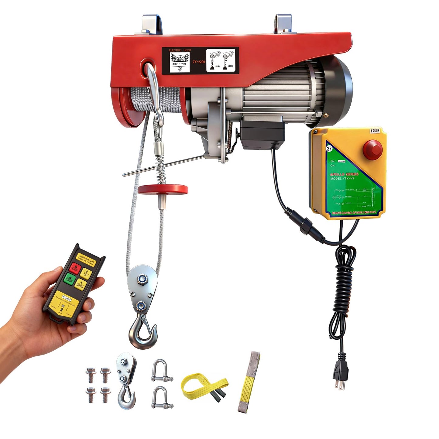 2200lbs Electric Hoist with Wireless Remote Control,110v Electric Hoist with Remote Control, 40ft/20ft Lifting Height & Motor, Lift Hoist for Factories Warehouses Construction Site Attic