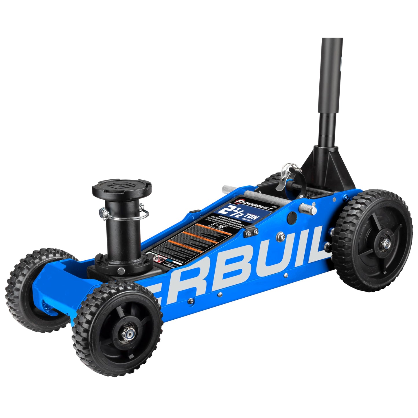 Powerbuilt 2.5 Ton Big Wheel Off Road Jack, Vehicle Lift for Trucks, SUVs, ATVs Offroad Vehicles, Oversized Wheels for Rugged Terrain, 5000 LB Capacity, Blue 620620ECE
