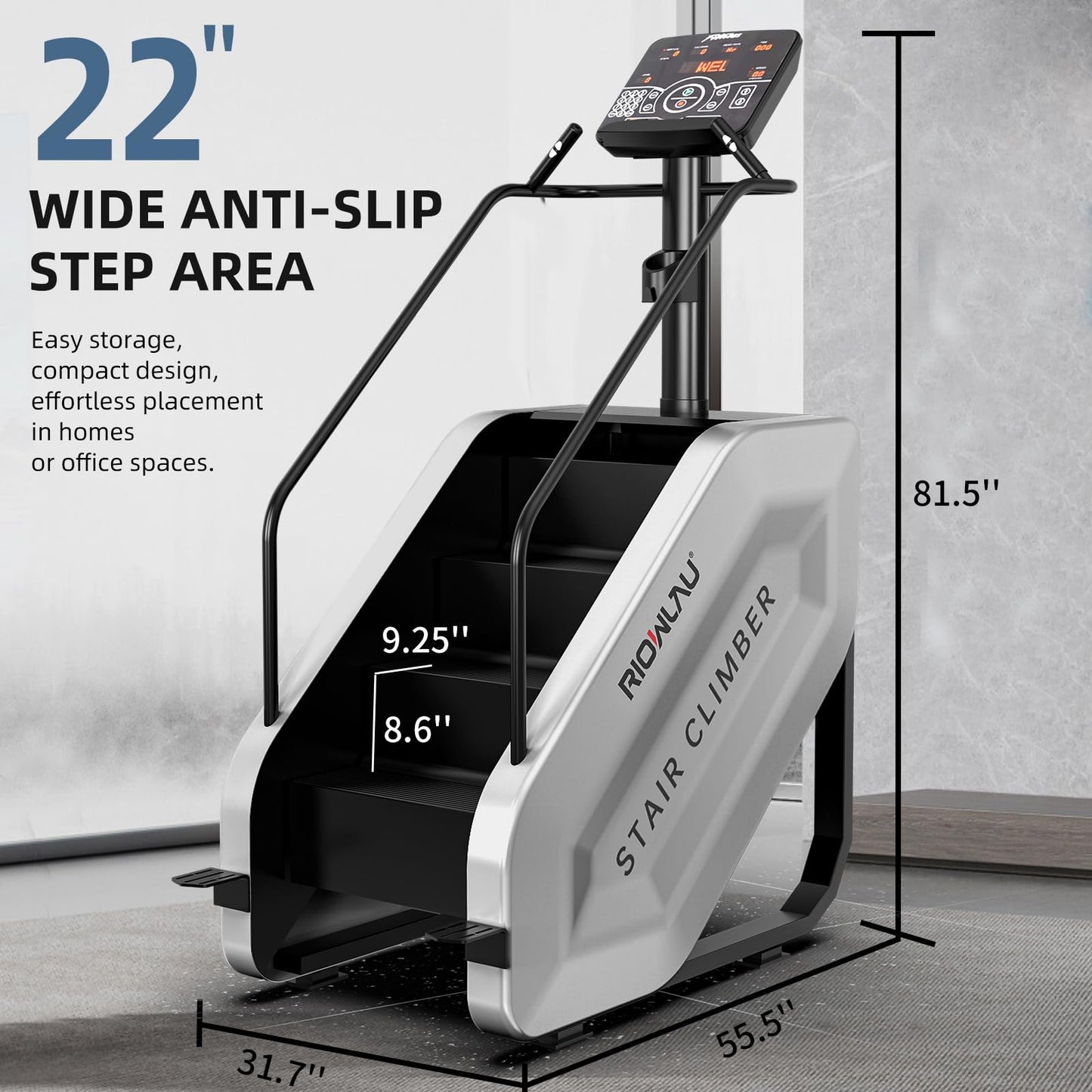 RIOWLAU Stepper Machine, Stair Stepper with LED Screen, Commercial Grade Stair Climber Exercise Machine,15 Speed Levels Stepping Machine for Cardio and Lower Body Workouts,375LBS, 15-164 Steps/Minute