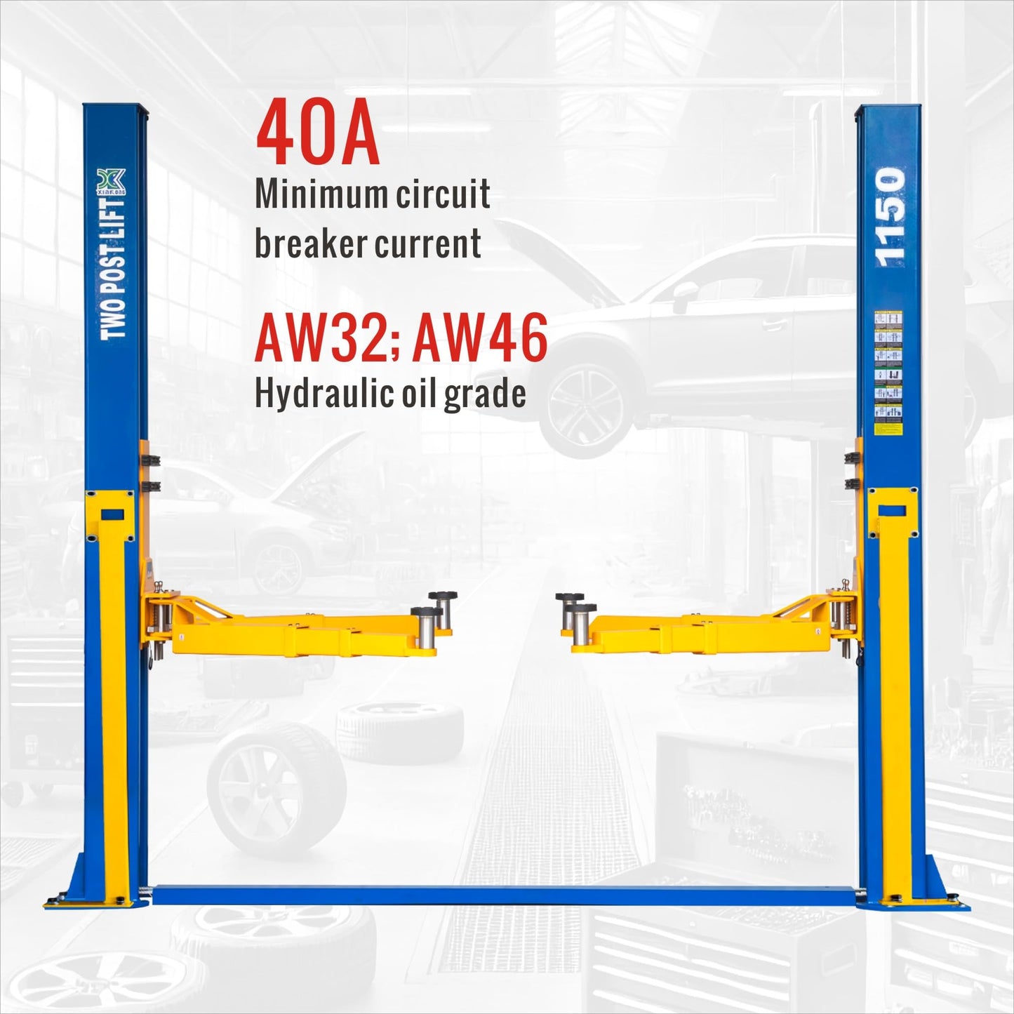 XK-1150 Auto Lift Truck Hoist 2+3 Enhanced Auxiliary Arm Car Lift 110V Capacity 11500 Lbs Two Post with 36 Months Parts Replacement