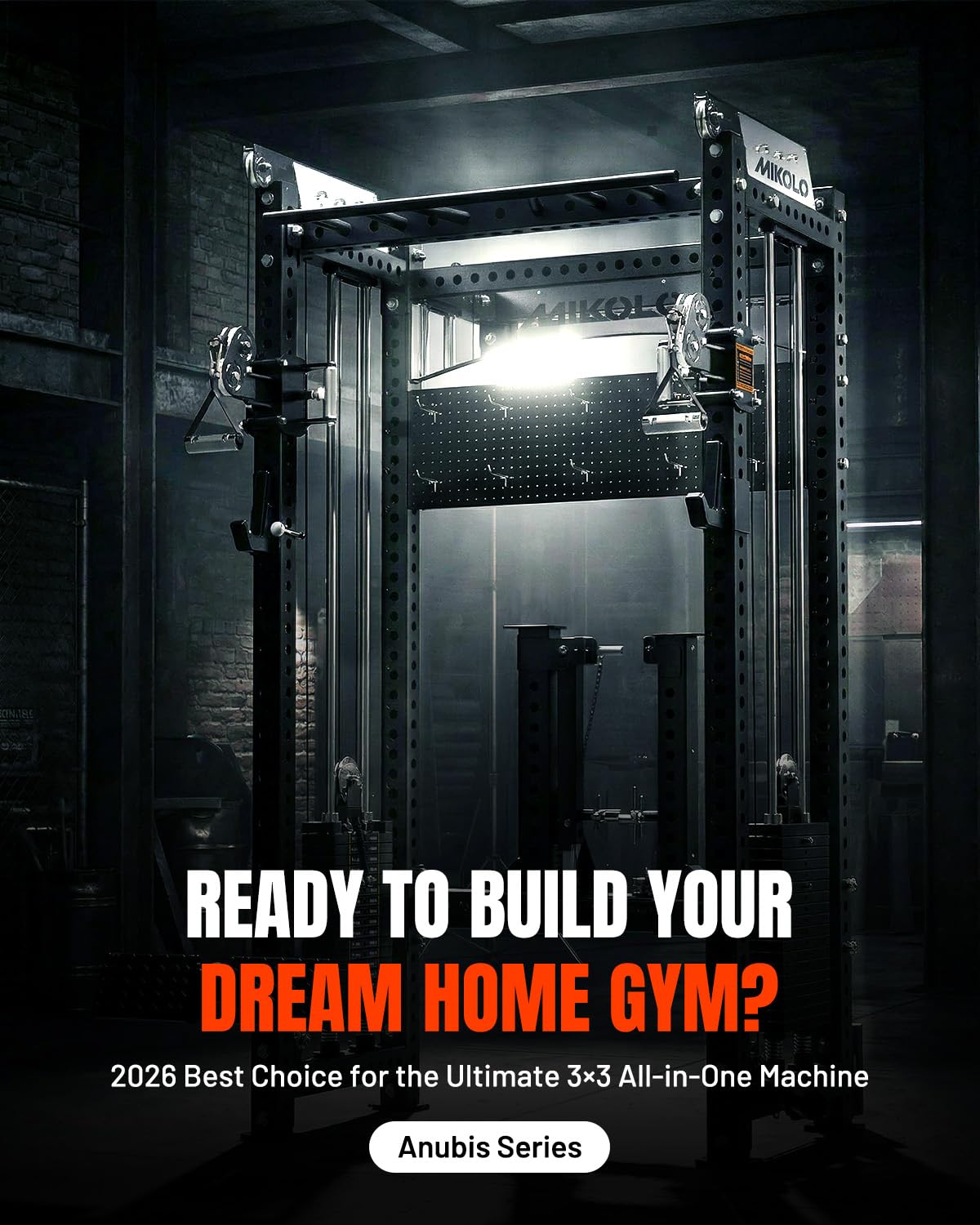 Mikolo Anubis-2.0 Smith Machine with Weight Stack, 3×3 All-in-One Power Cage with LAT Pulldown & Cable Crossover, 3200LBS Multi-Function Trainer with 175LBS Dual Pulley System for Fitness Home Gym