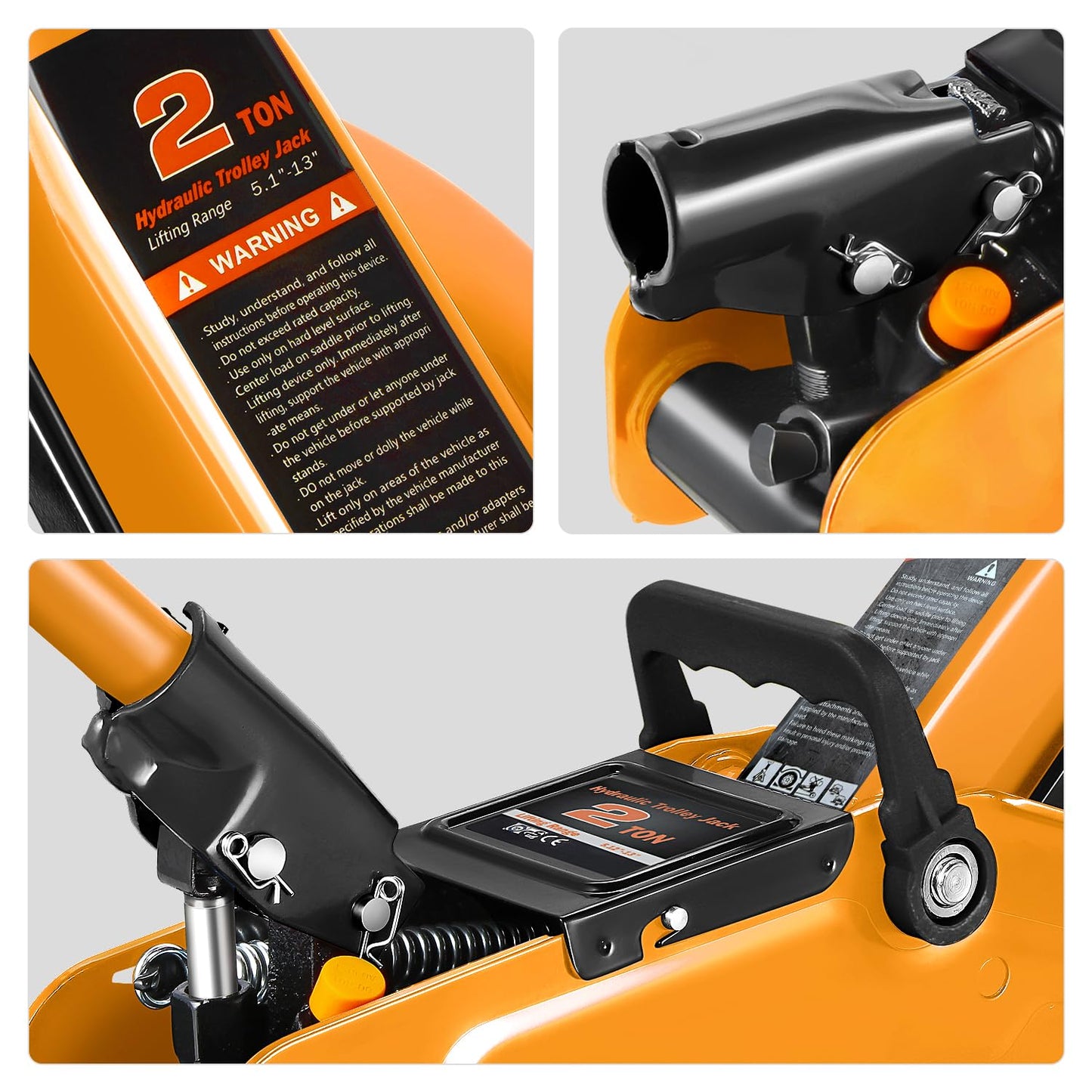 DNA Motoring Low Profile Hydraulic Trolley Service/Floor Jack, 2 Ton (4000 lbs) Capacity, Lifting Range 5.1"-13", Orange, TOOLS-00474-OG