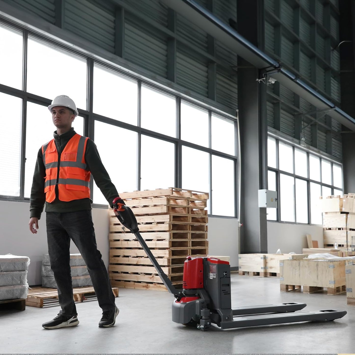 T Tory Carrier Electric Pallet Jack Truck 4400lbs Capacity Lithium Electric Pallet Trucks 48" x27" Forks Li-ion Battery Lift for Narrow Spaces, Easy Battery Replacement-Red