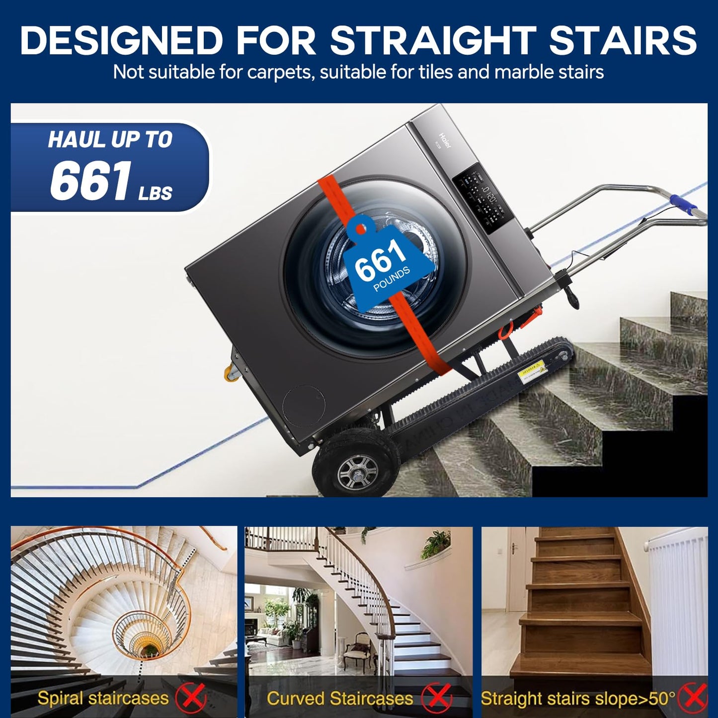 RXFSP 661LBS Load Capacity Hand Trucks Heavy Duty, 500W Hand Cart Dolly Electric Stair Climbing Hand Trucks with Rubber Tracks