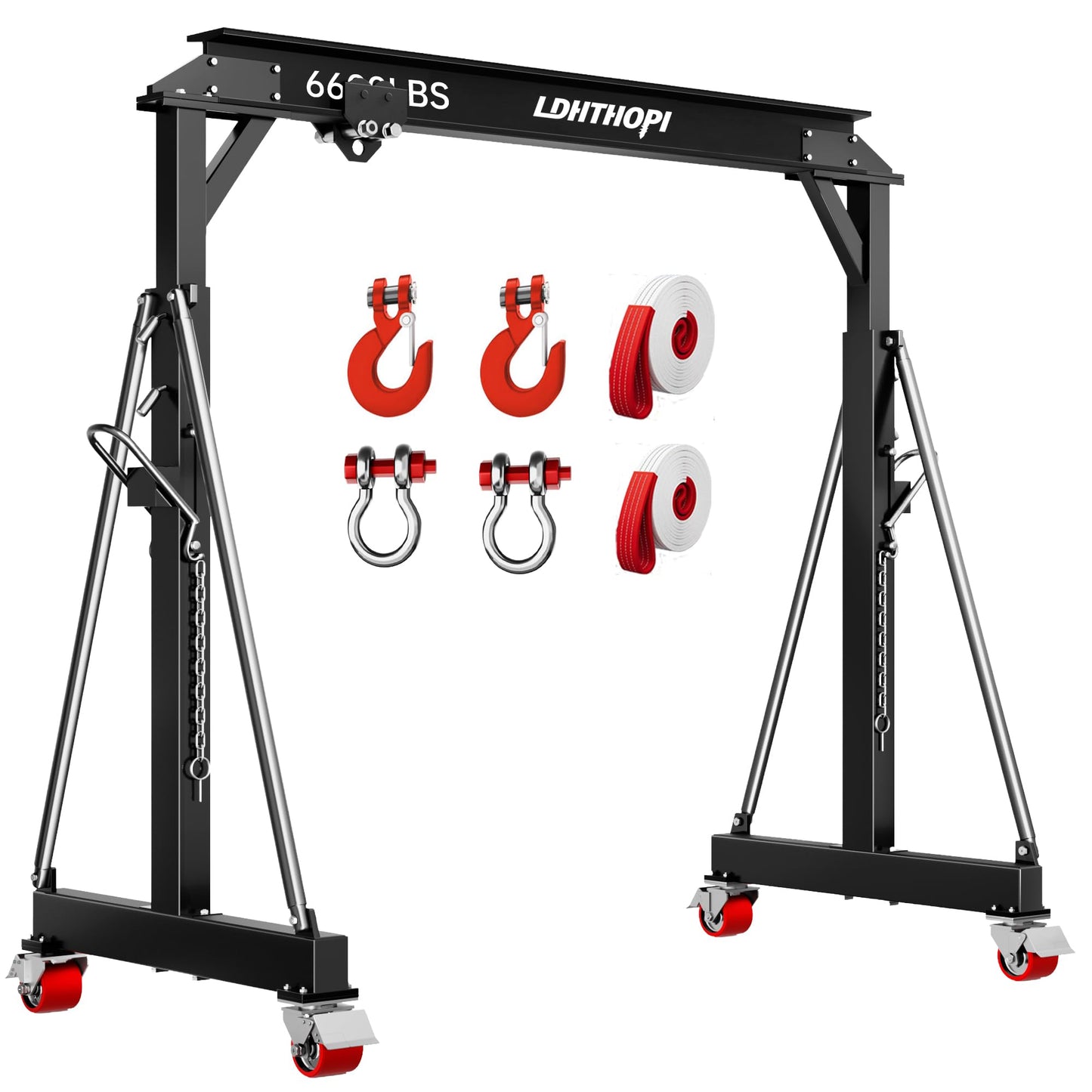 LDHTHOPI 3 Ton Gantry Crane, 6600LBS Adjustable Height 8.53 to 12.47ft with Triangle Base, Portable I-Beam Hoist for Factory, Warehouse, Auto Repair & Construction,Black