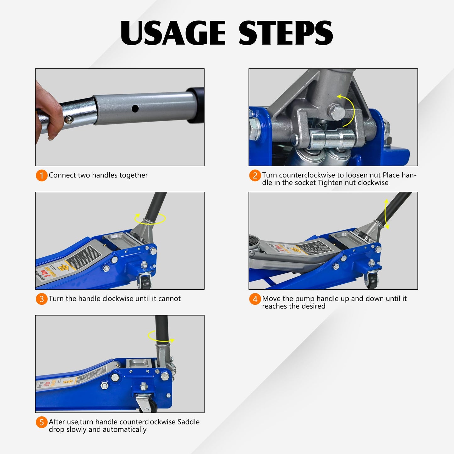 3 Ton Low Profile Hydraulic Floor Jack, Heavy Duty Steel Dual Piston Service Jack, CE Certified