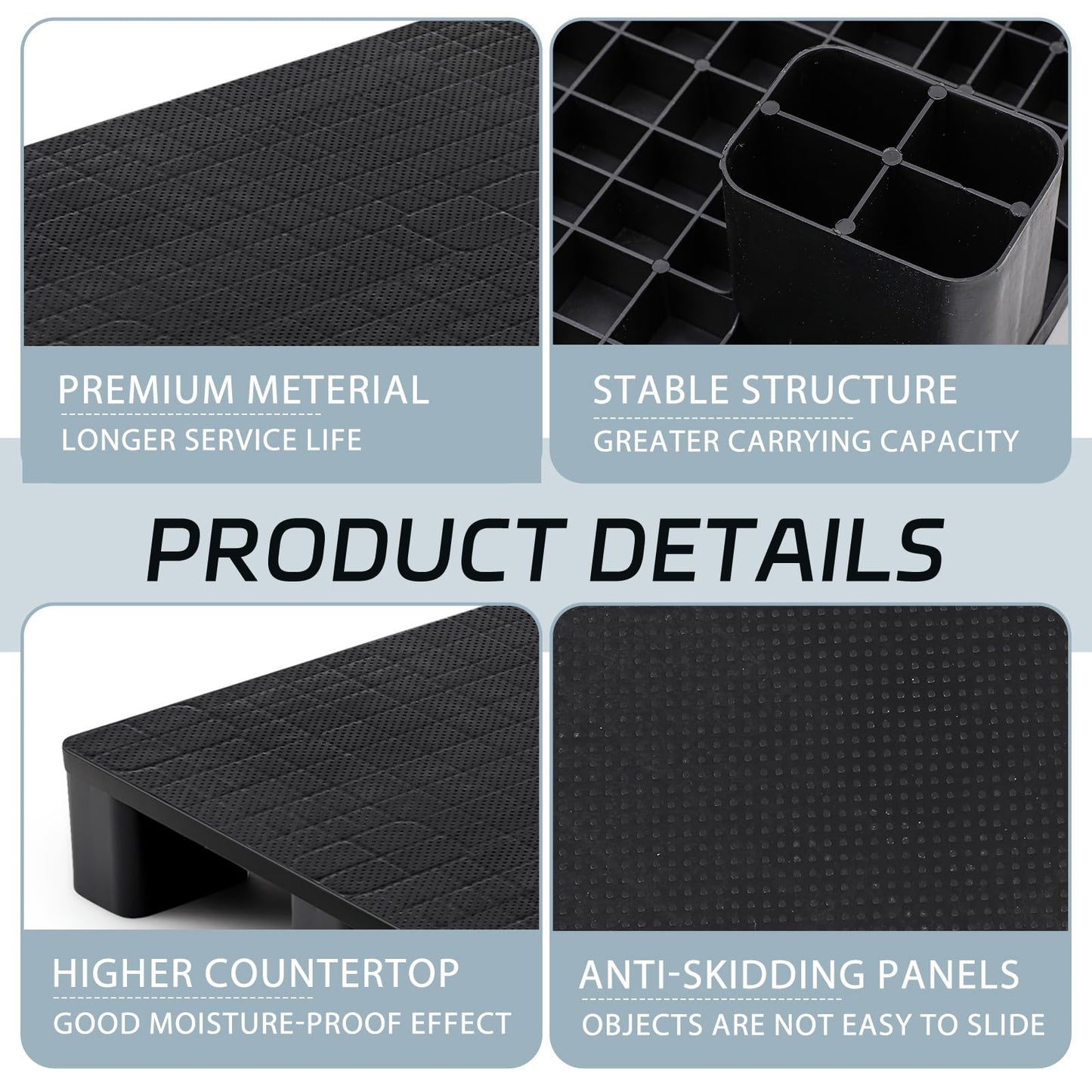 Vercraft 2 Pcs Plastic Pallet for Basement Storage Easy Stack Lightweight Floor Pallet Display Flooring Room Supermarket Christmas, Support up to 2000 Lbs (31.5'' L X 24'' W X 4.7'' H,Black)
