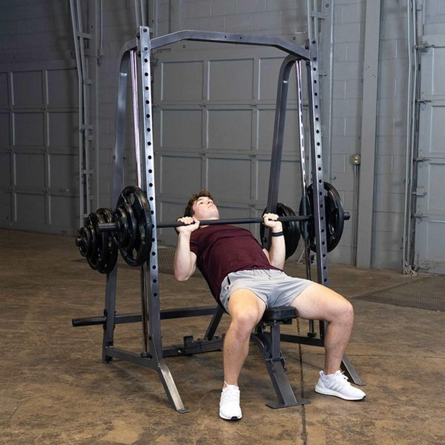 Body-Solid (PSM200) Smith Machine for Home Gym - Strength Training Equipment with Safety Catches, Squat Rack Cage, Half Rack, and Weight Plate Storage