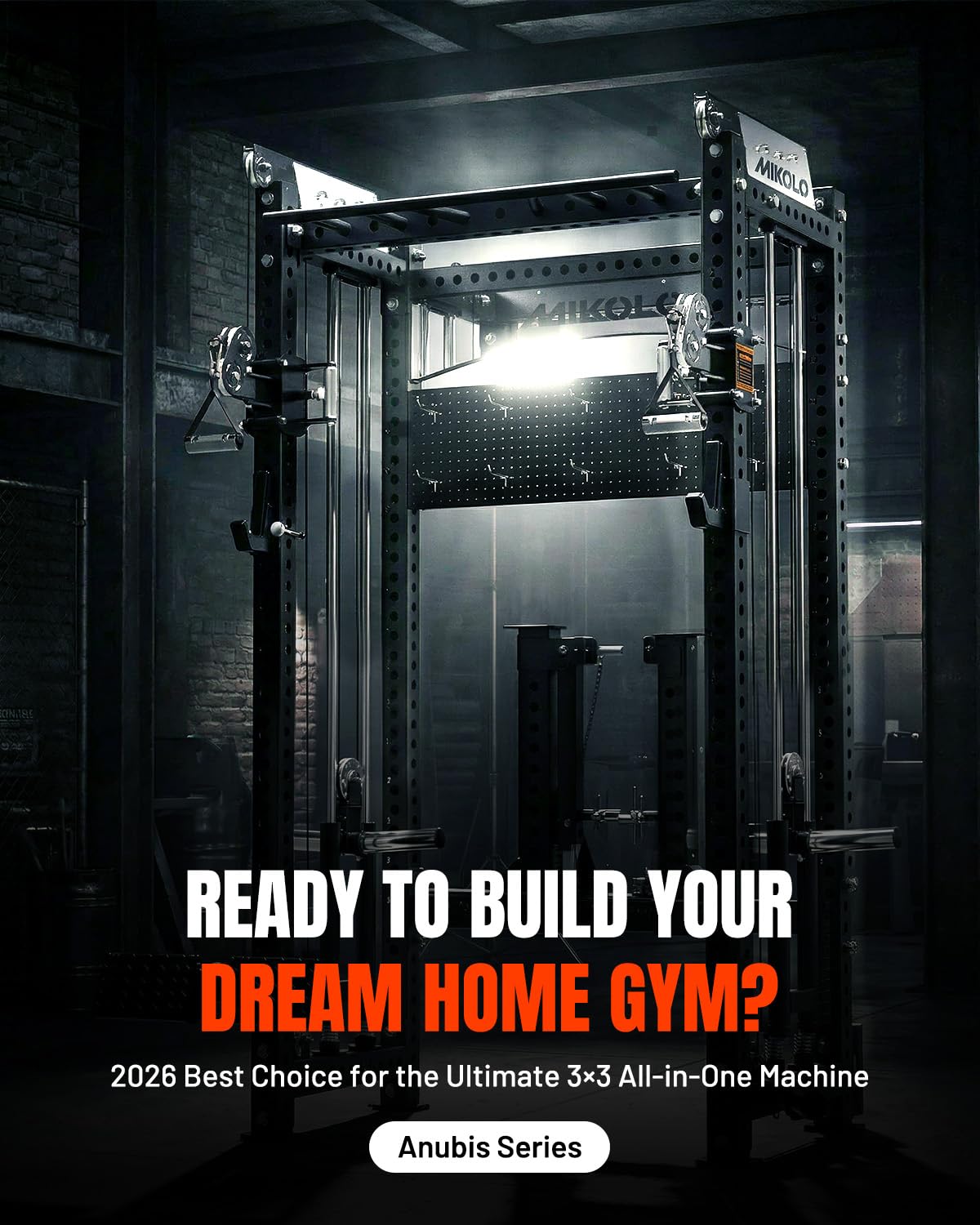 Mikolo Anubis-2.0 Standard Smith Machine, 2000LBS Power Cage with LAT Pulldown&Cable Crossover, Multi-Function Trainer with Aluminum Pulley System for Fitness Home Gym