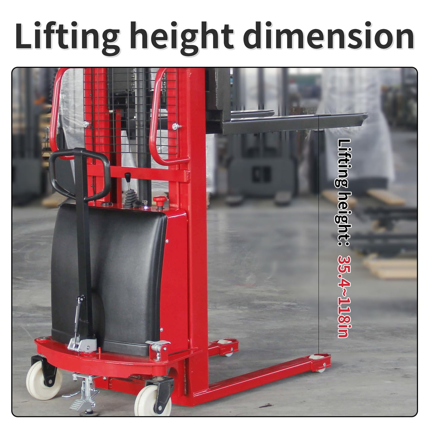 Electric Stacker 3300Lbs Capacity Pallet Forklift, 118in Max Lifting Height Material Lifter with Adjustable Forks for Warehouse