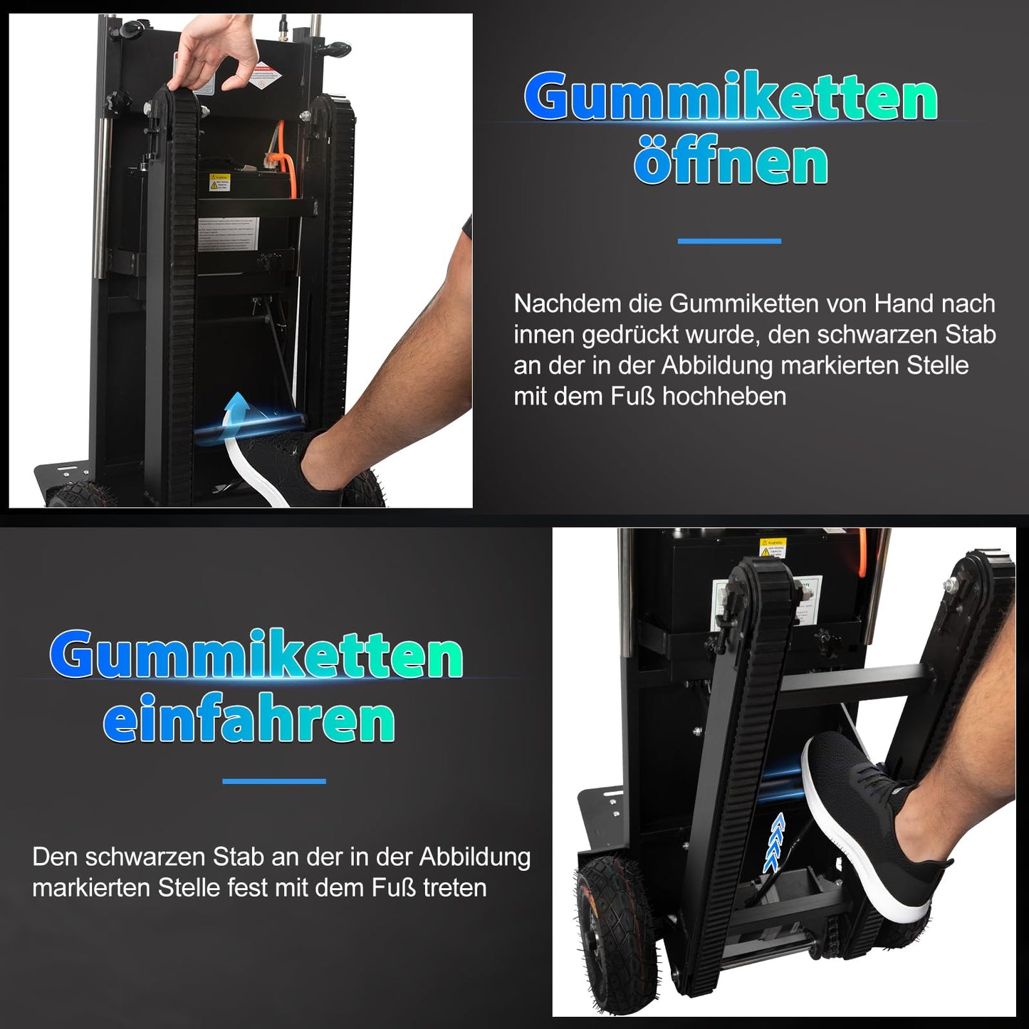 Electric Stair Climbing Dolly, 1250W Electric Stair Climbing Hand Truck, 900lbs Load Capacity, 3 Mode Folding Stair Climber Hand Trucks with Telescopic Handle for Moving Furniture (Black/BigWheel)