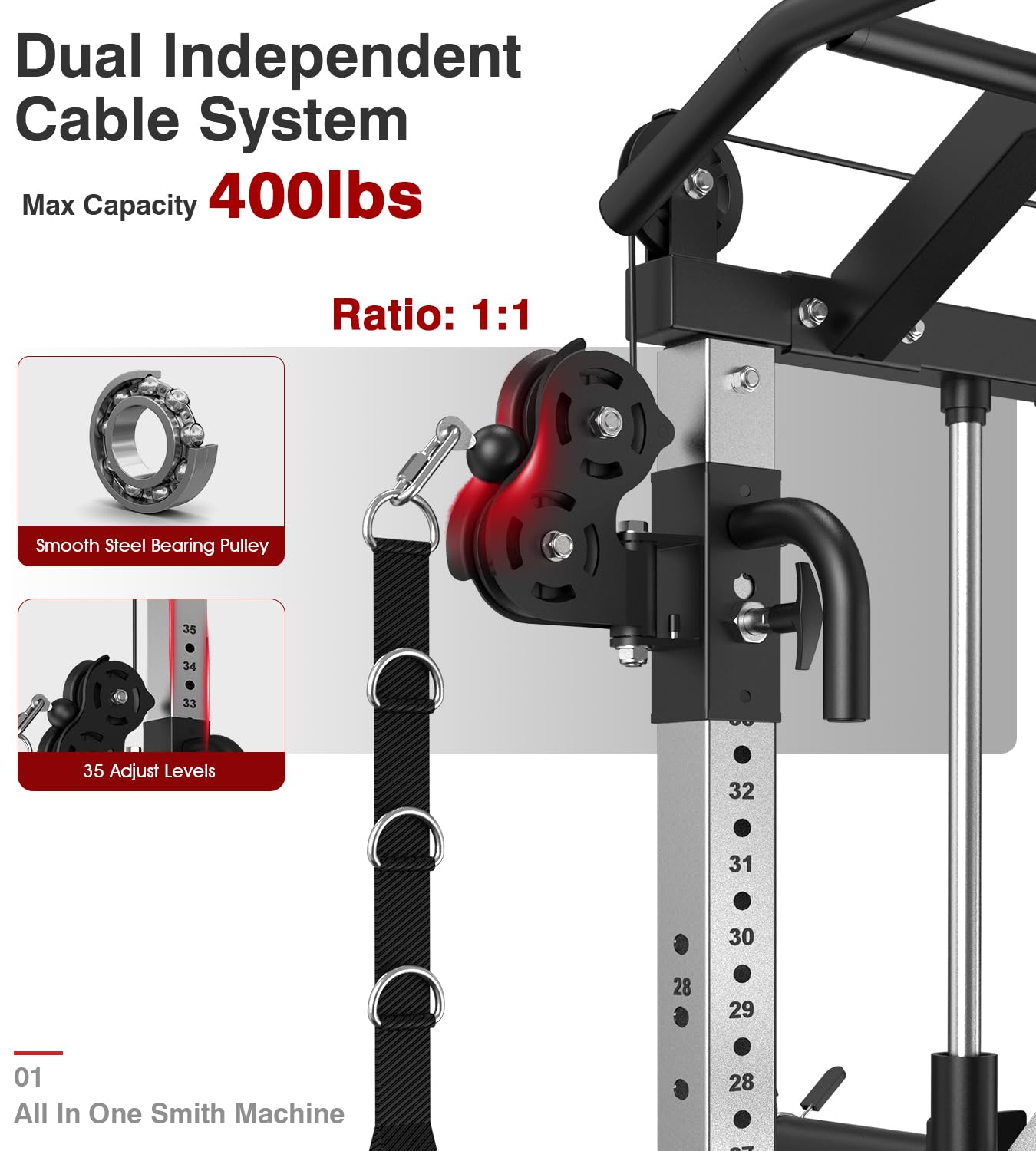 DONOW Smith Machine with Weight Stacks, Power Cage Home Gym System with LAT Pulldown Cable Crossover Multi-Functional Trainer with Dual Pulley System with Weight Bench Cast Iron Weight Plates 240lbs