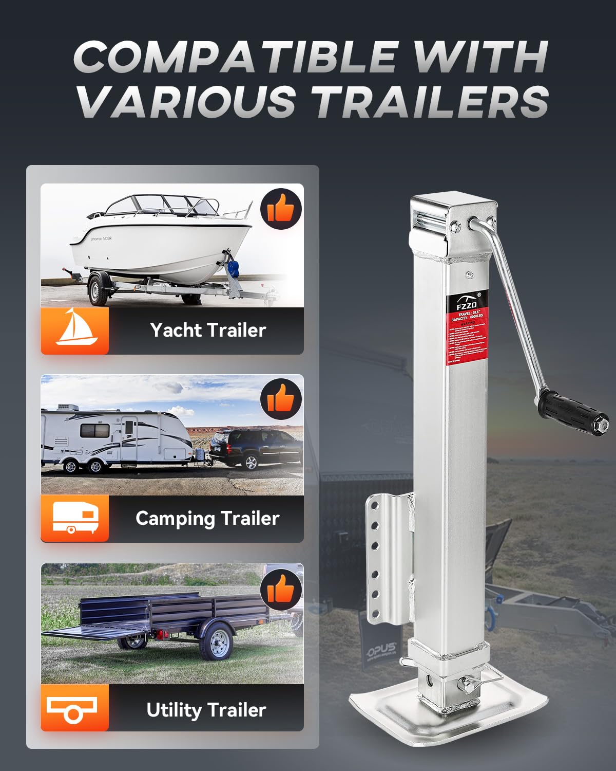 FZZD 8000 lbs Heavy Duty Trailer Jack, 28.6" Vertical Travel, Adjustable Drop Leg, for Utility Trailers, Yacht Trailers, Boat Trailer Jack…