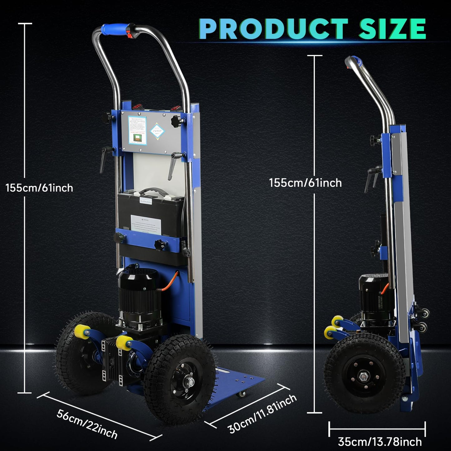Electric Stair Climbing Dolly, Heavy Duty Stair Climber 900lbs Capacity 1250W Motorized Hand Truck with Ropes & Foldable Design for Moving Furniture Logistics (Blue, Tyre)