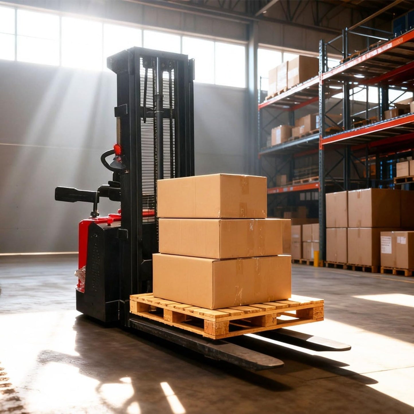 Electric Pallet Elevate Stacker, Battery Powered Forklift Stacker Truck, Walk Behind Hydraulic Lifting Equipment, Warehouse Material Handling Equipment, Pallet Lifting System