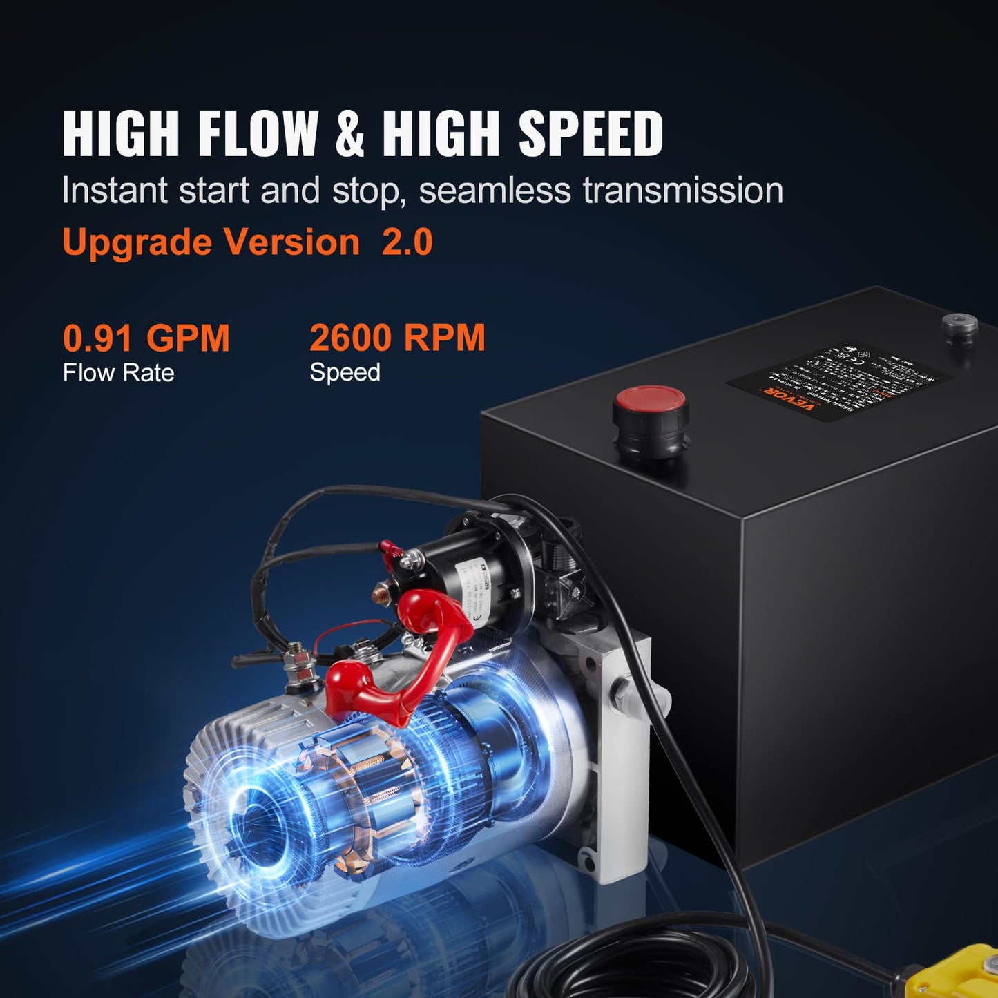 VEVOR Hydraulic Pump, 8 Quart Dump Trailer Pump, Single Acting Hydraulic Power Unit, 3200 PSI Max Relief Pressure, 0.91 GPM Flow Rate, Hydraulic Pump Power Unit for Dump Trailer Car Lifting