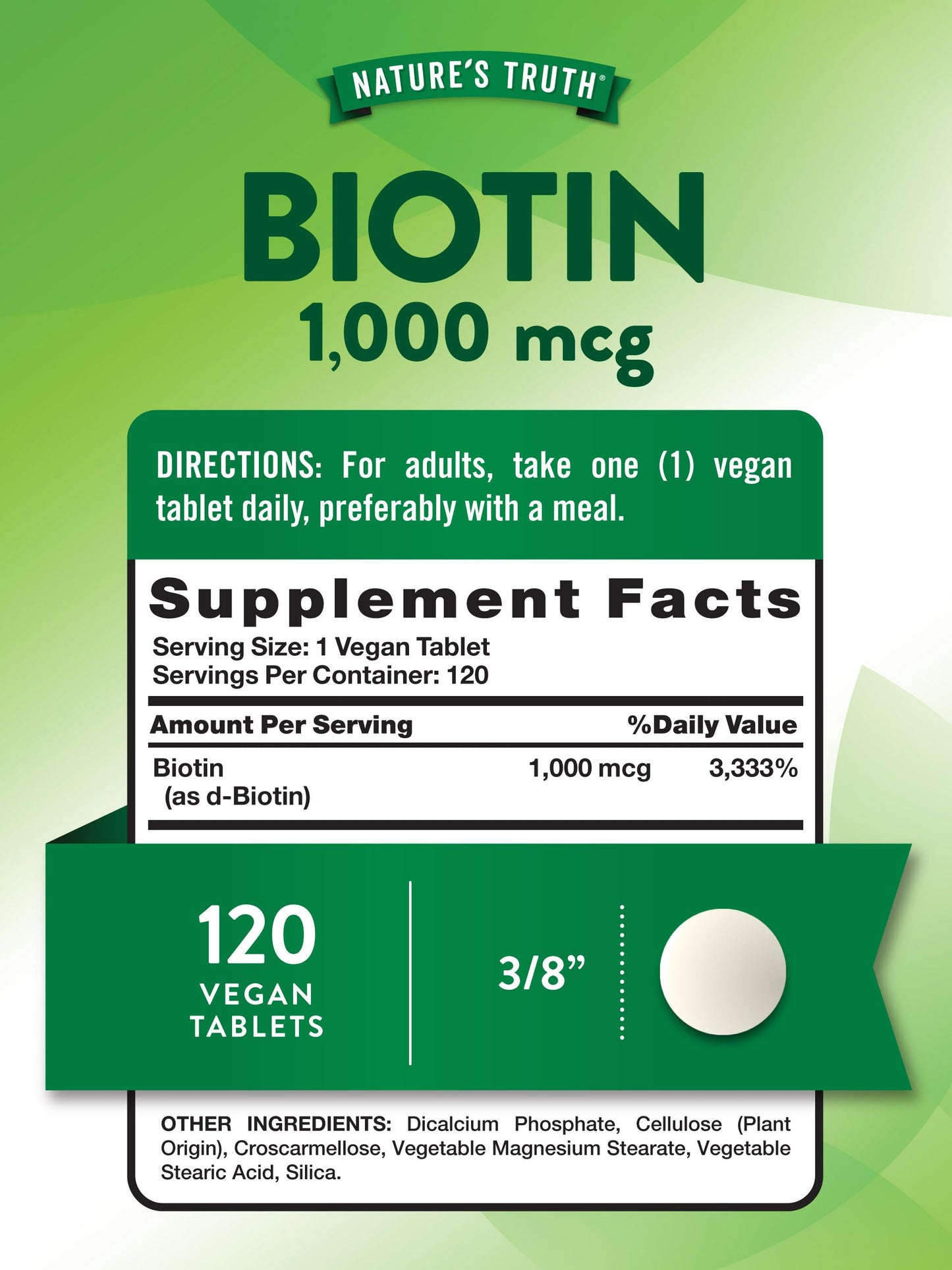 Nature's Truth Biotin 1000mcg | 120 Tablets | Vegan, Non-GMO, Gluten Free Supplement