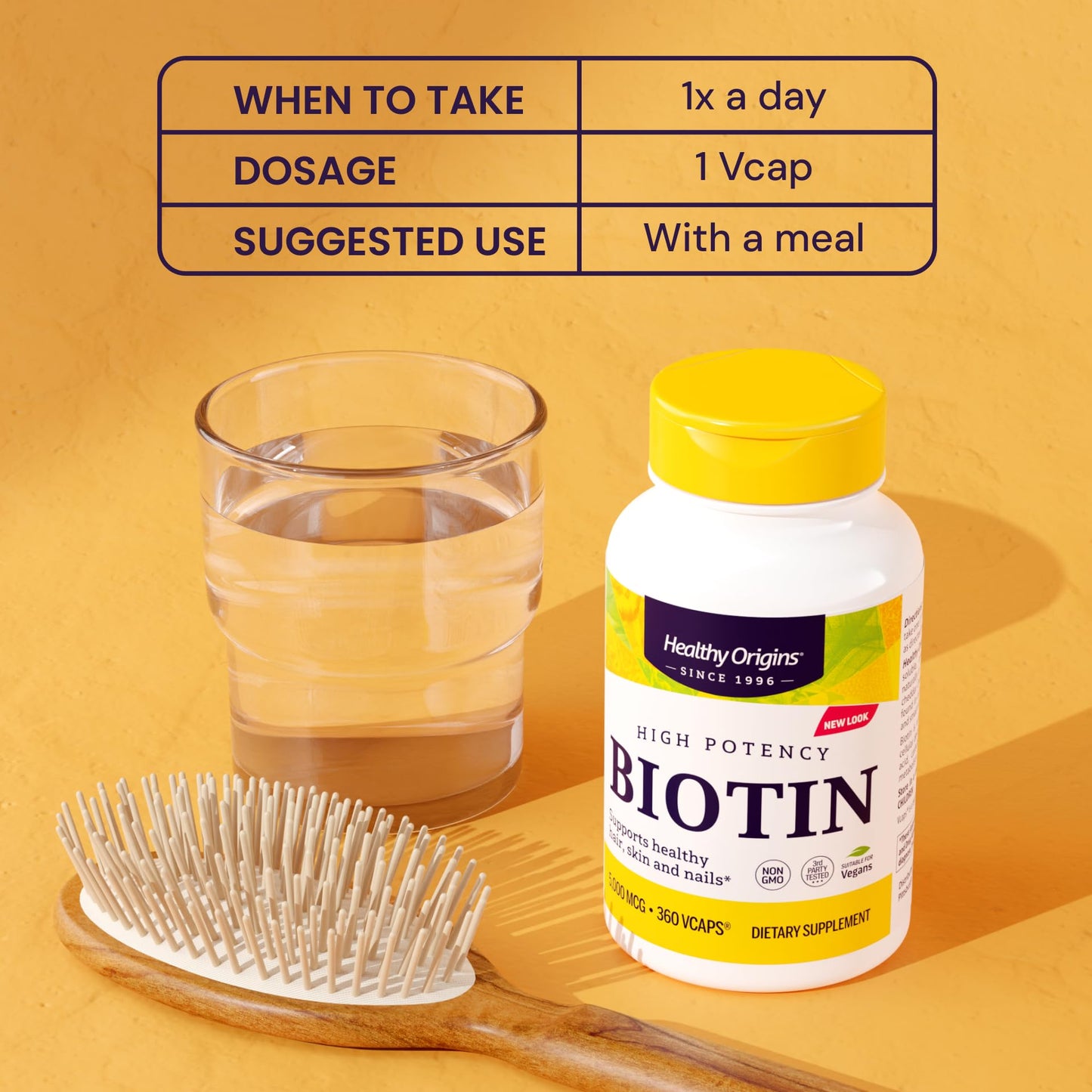 Healthy Origins Biotin 5,000 mcg (5 mg), 360 Veggie Capsules - High Potency USP Grade Vitamin B7 Supplement - Supports Healthy Hair Growth, Strong Nails & Glowing Skin - Non-GMO, Vegan & Gluten-Free