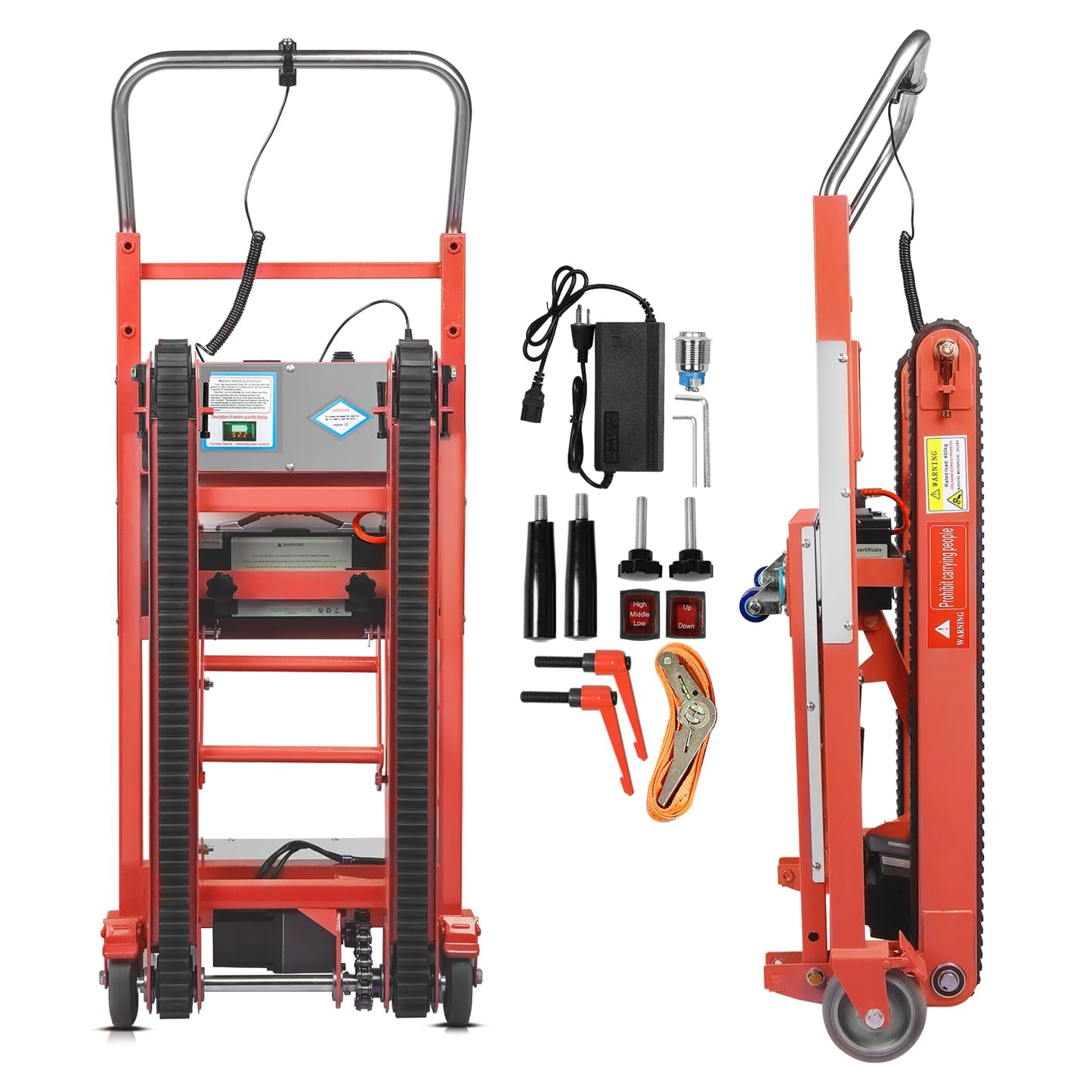 880lb Capacity Electric Stair Climbing Hand Trucks Dolly Cart, Heavy Duty Stair Climber with Ropes, Carry Heavy Objects Up and Down Stairs Effortless for Furniture Logistics Warehouse, Orange