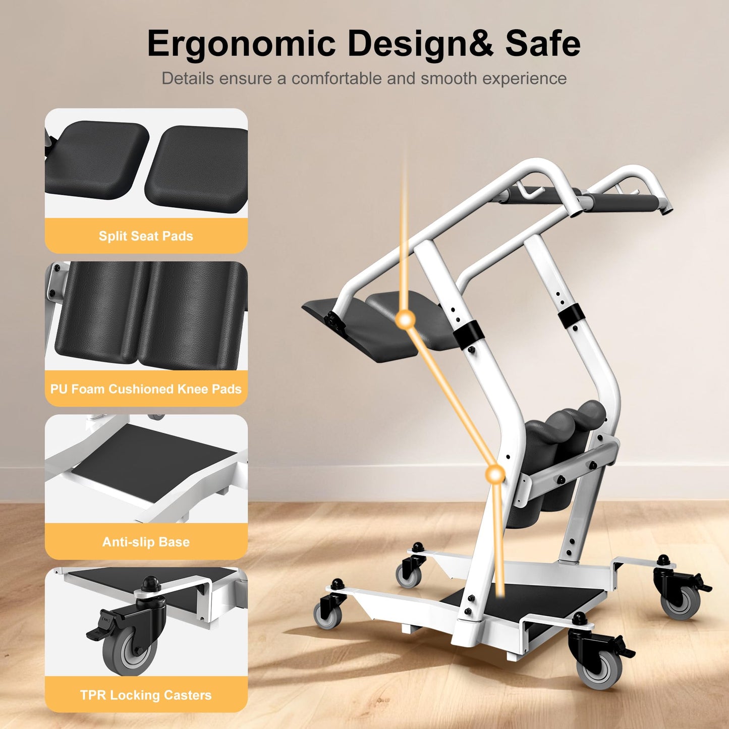 WHLICKS Stand Assist Lift, Sit to Stand Patient Transport Chair for Elderly, Lift Chair for Home Care Use Elderly Mobility Assist Transfer Device 5 Heights Adjustable for Seniors, Adults & Disabled
