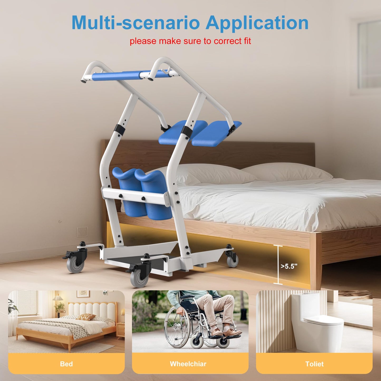 WHLICKS Upgraded Sit to Stand Patient Lift, One-Step Stand Assist Lift for Elderly,Lift Assist Transfer Device with Wheels, Home Care Use Transport Chair Stand Assist for Seniors, Adults & Disabled