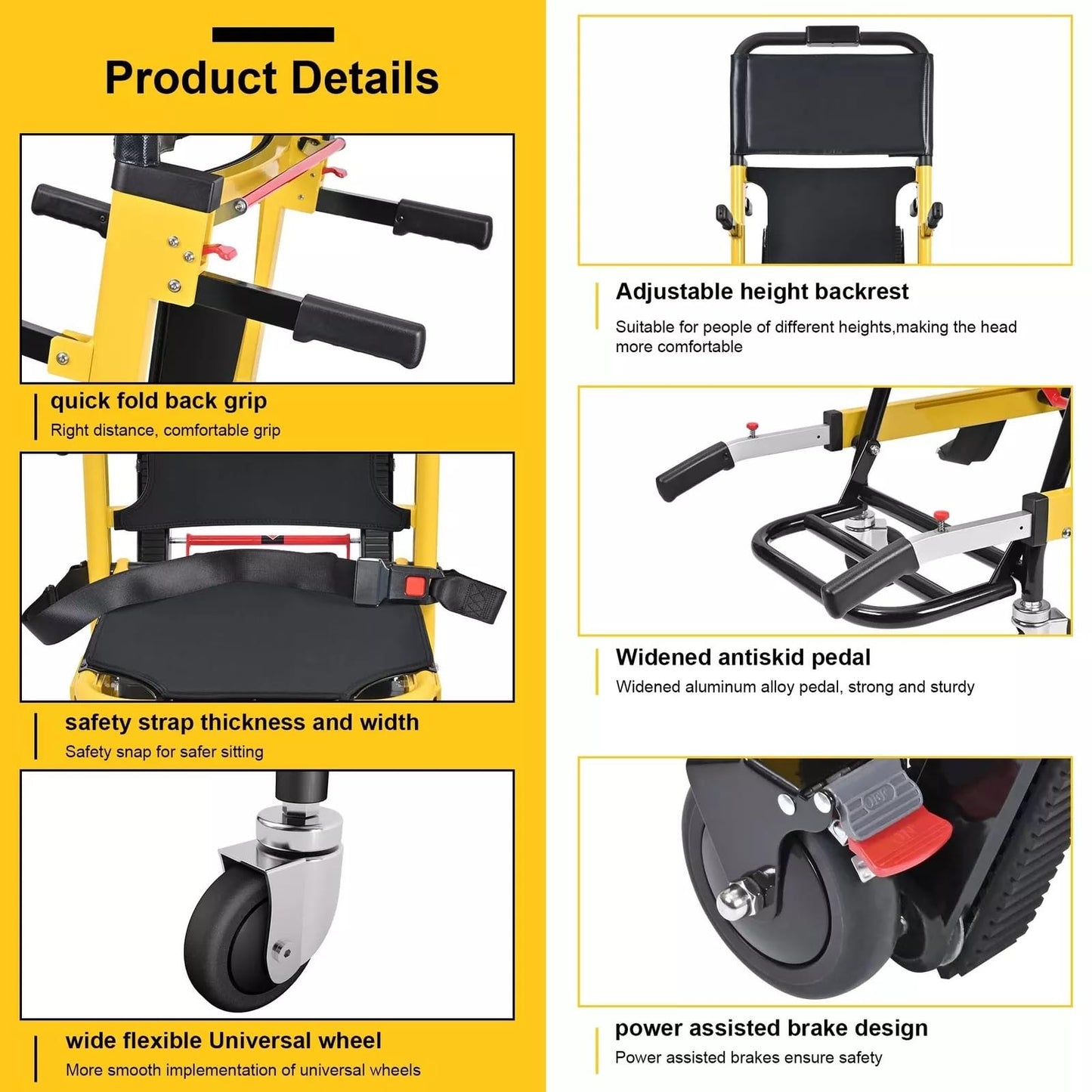 Powered Wheelchair, Stair Climbing Wheelchair Load Capacity 480lbs, Electric Mobile Stair Lifts Chair for Seniors, Foldable Stair Chair