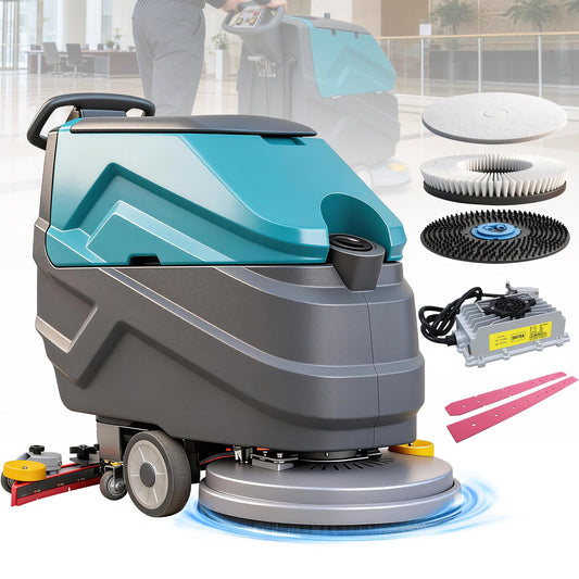 KARHDIR Walk Behind Commercial Floor Scrubber Machine, 22" Rotary Disc Brush, 31.5" Squeegee Width, 18.5-gal Sewage Tank, 15.9-Clear Water Tank,32000 sqft/h, High Efficiency for Large Areas