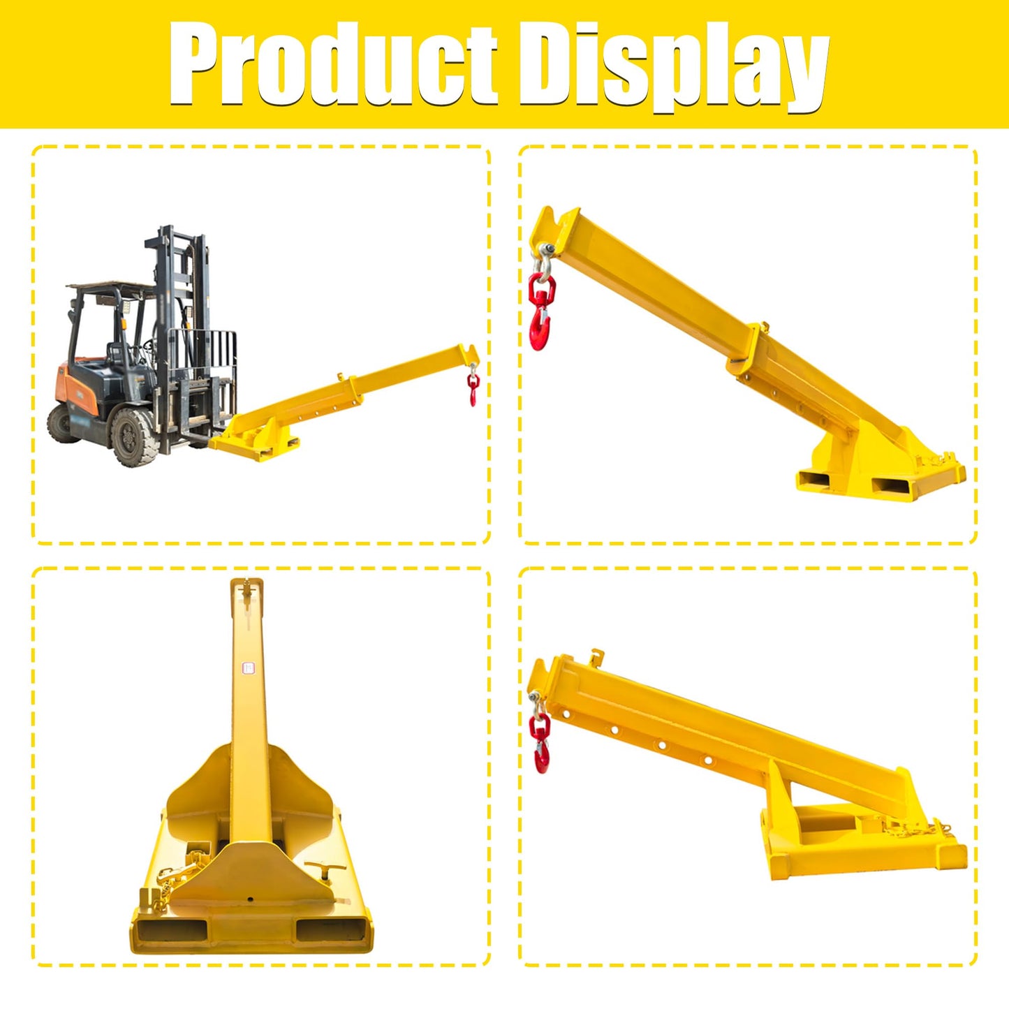 HQHAOTWU Forklift Jib Boom Crane 11000lbs Capacity Telescoping Mobile Crane Industrial Adjustable Forklift Lifting Hoist Truss Jib Boom Hook Manual Telescopic 63in-96.5in for Warehouse & Factories