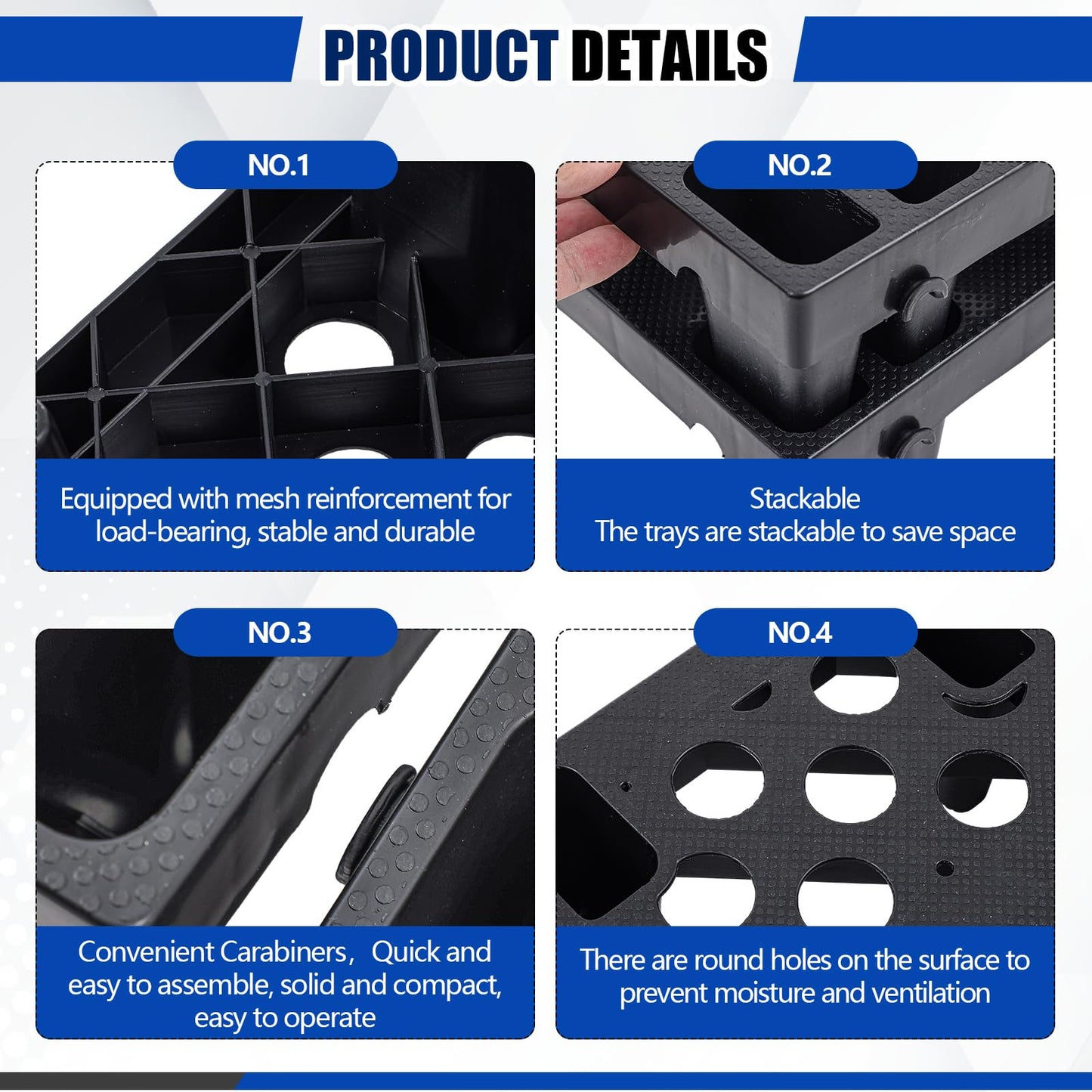 Singhoow 6 Pcs Plastic Pallets for Basement Storage Nestable Moisture Waterproof Lightweight Floor Pallets with Breathable Grid for Indoor Outdoor Supermarket Warehouse (19.6 x 11.8 x 3.9 Inch,Black)