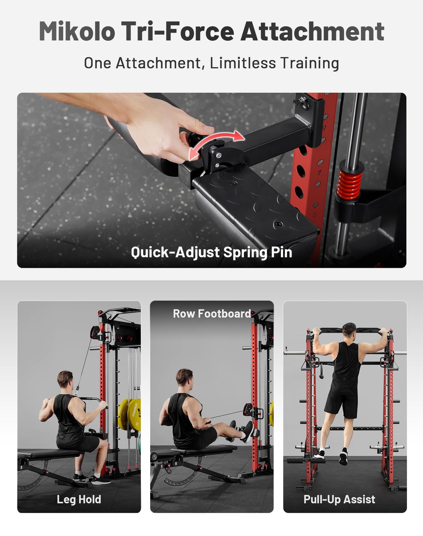 Mikolo Smith Machine, 2200lbs Squat Rack with LAT-Pull Down System & Cable Crossover Machine, Multi-Function Power Cage, Red