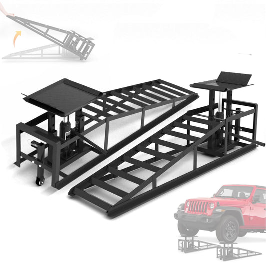 LOCKIETTA 2 PCS Hydraulic Car Ramps with Wheels, 11065LBS 5T Heavy Duty Car Ramp with Hydraulic Jack, Portable Car Lifts for Oil Changes for Home Garage, 9"-14.2" Lifts, Black