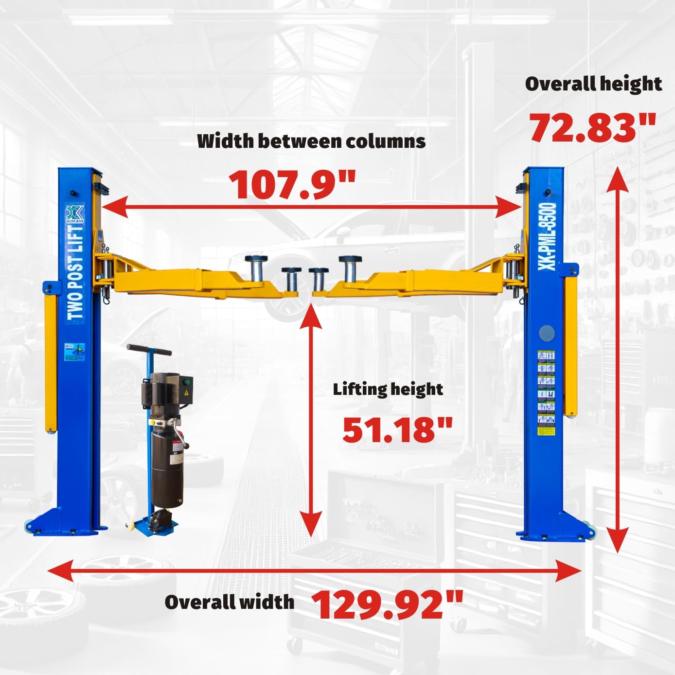 XK-PML-8500 Manual-Lock 2 Post Car Lift for Home Garage Mobile 8500 lbs with 36 Months Parts Replacement