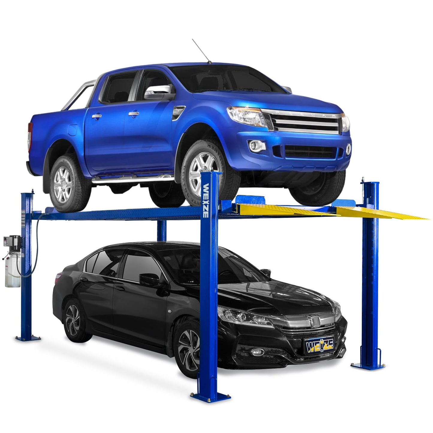 WEIZE 8500LBS 4 Post Vehicle Lift with Moving Casters, 110V/60Hz 1.5 HP Motor, Single Point Release, 71'' Max Lifting Height Portable 4 Post Auto Car Lift for Home Garage, Auto Shop, Vehicle Parking