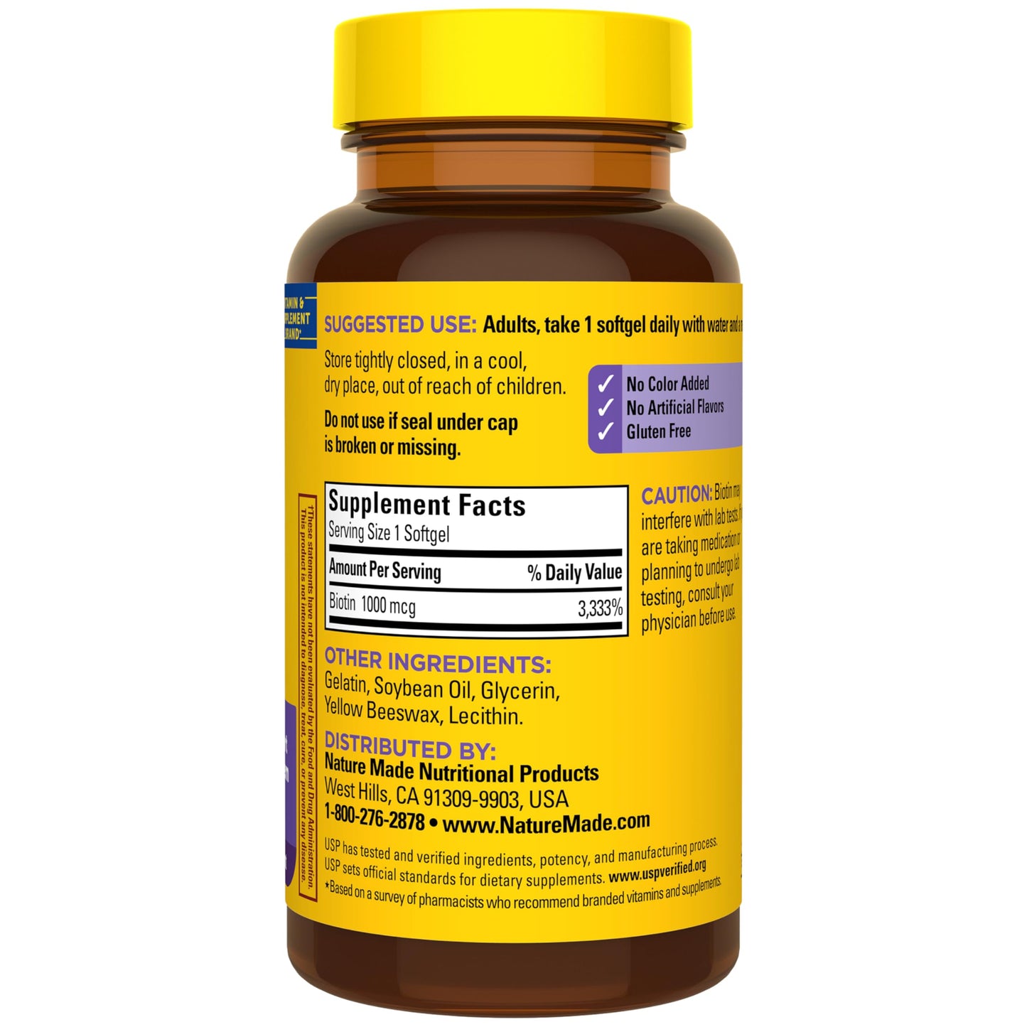 Nature Made Biotin 1000 mcg Softgels, Biotin Vitamins Dietary Supplement, Supports Healthy Hair & Skin, 120 Softgels, 120 Day Supply