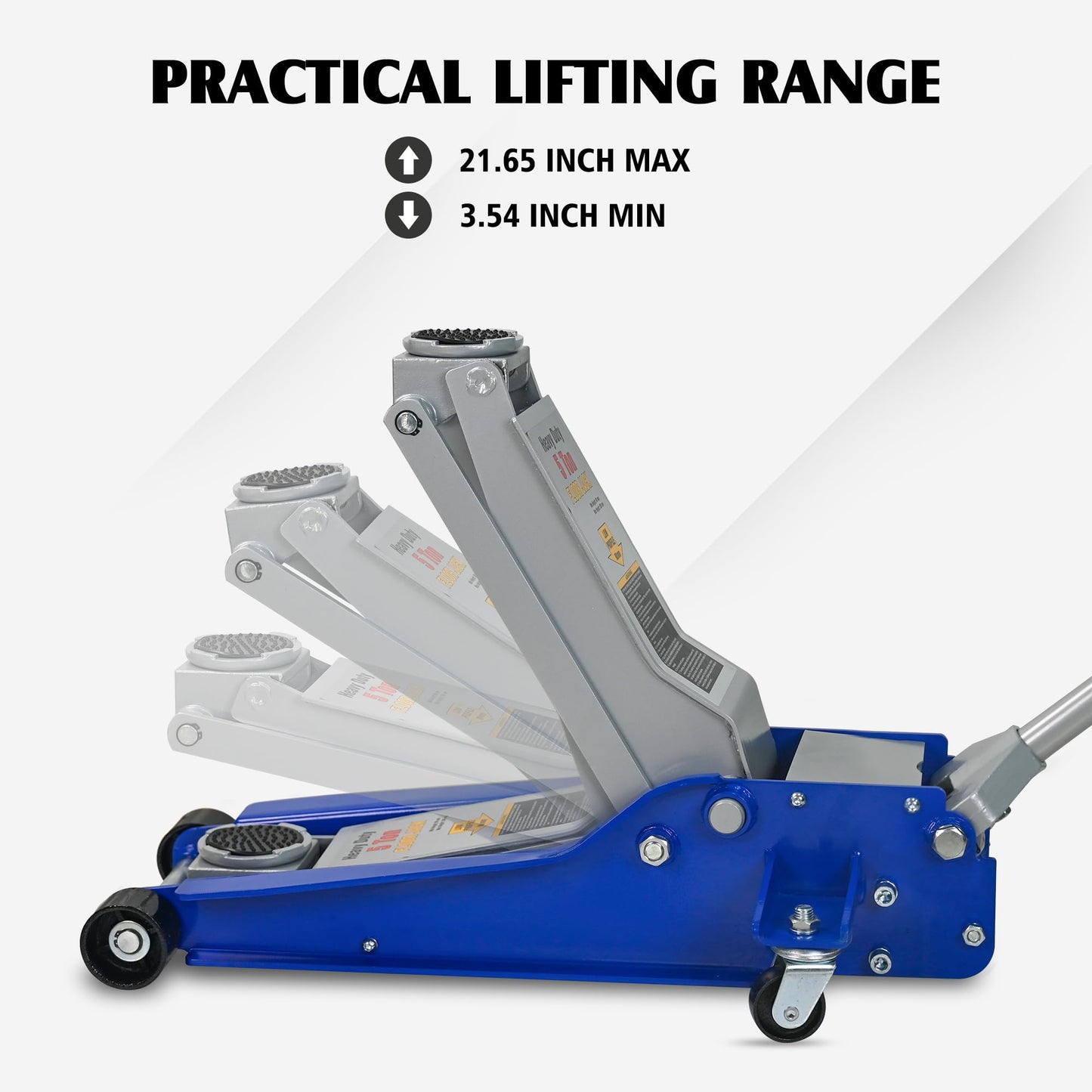 Floor Jack 5Ton/11000lbs.Dual Piston Fast Lifting Pump.Ultra Low Profile Floor Jack,Lifting Range 3.54"-21.65" .Heavy Duty Hydraulic Racing Car Jack for MVPs,SUVs and Trucks.Trolley Jack