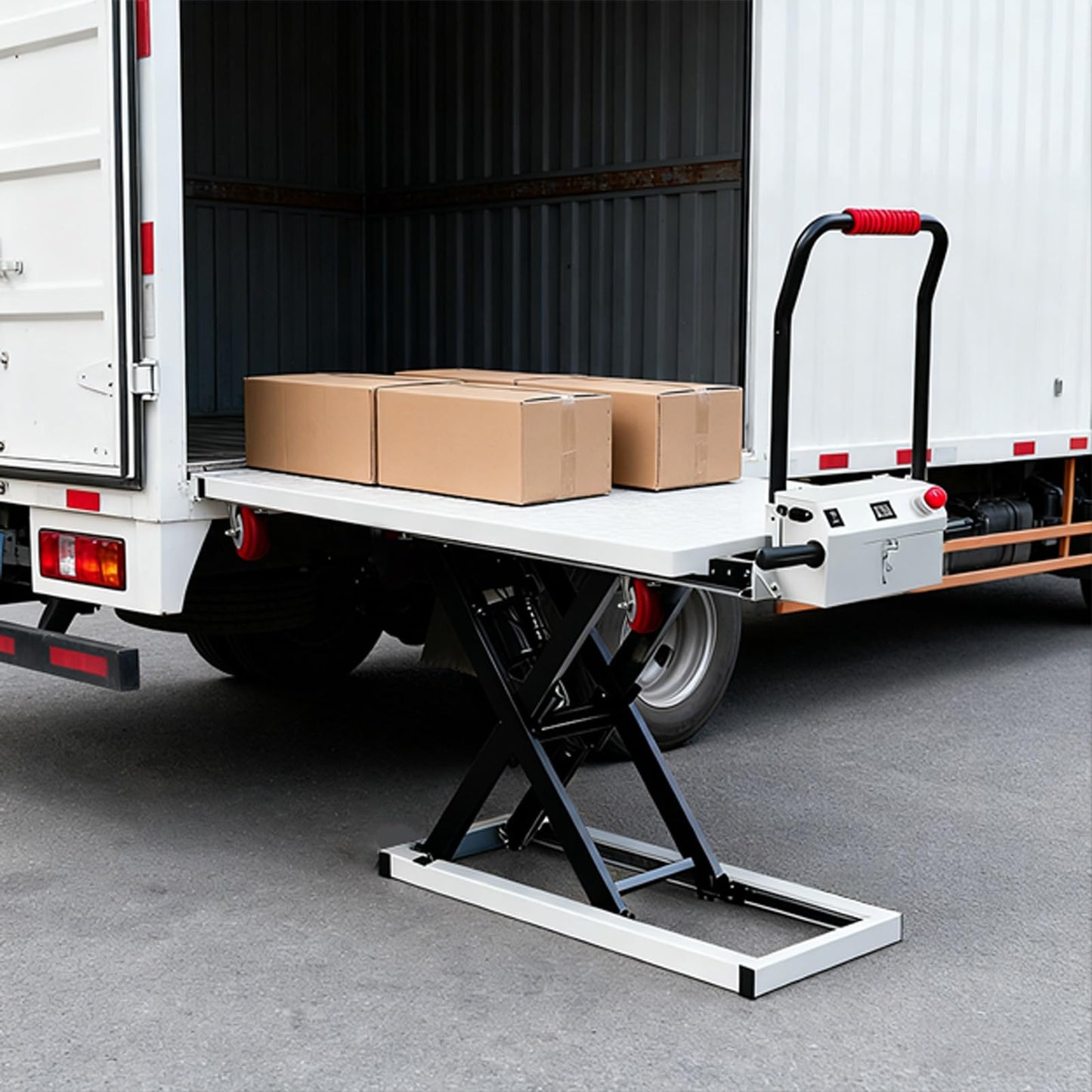 Electric Lift Table Cart, 1100lbs Heavy Duty Hydraulic Scissor Lift with Slide Rails, Battery Powered Loading Platform for Pickup Truck Tailgate, Garage & Warehouse, No Assembly