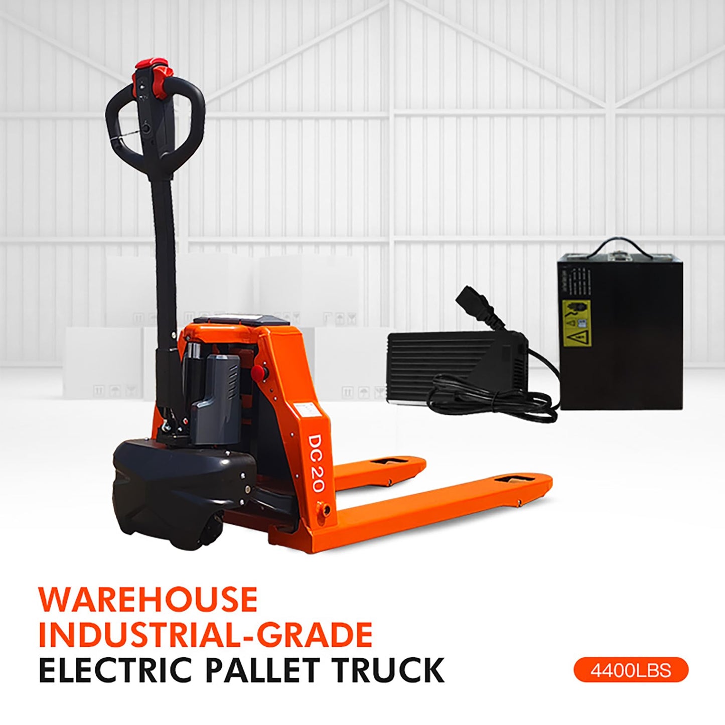 Electric Pallet Jack,4400 lb Capacity， Lithium Battery Powered Pallet Lift Truck，Fork Length 48 in. x 27 in.Multi-Function Operator Handle for Indoor Storage and Handling Pallet Truck-Orange Style